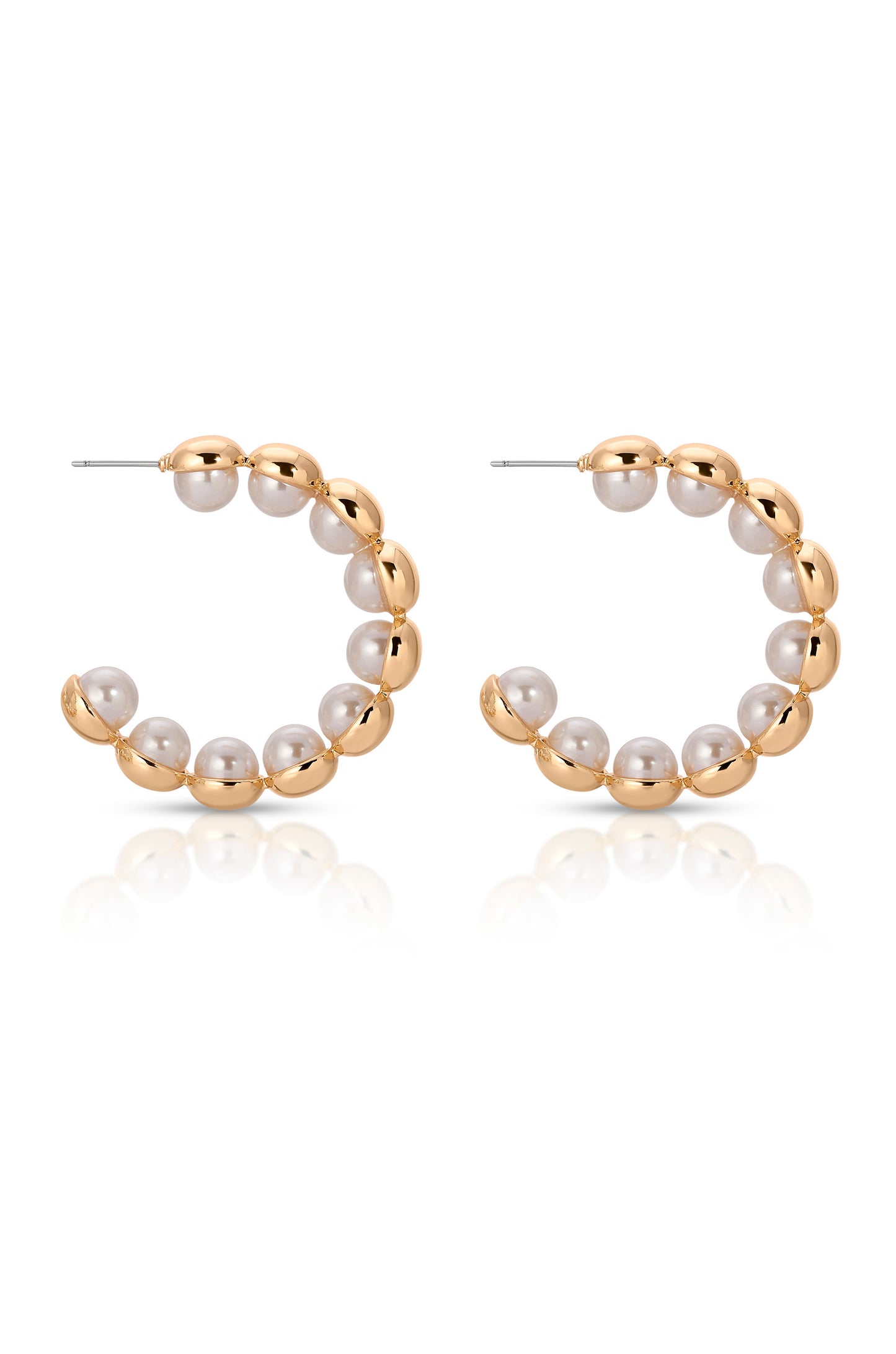 Pearl Inlay and Gold Hoop Earrings far side view