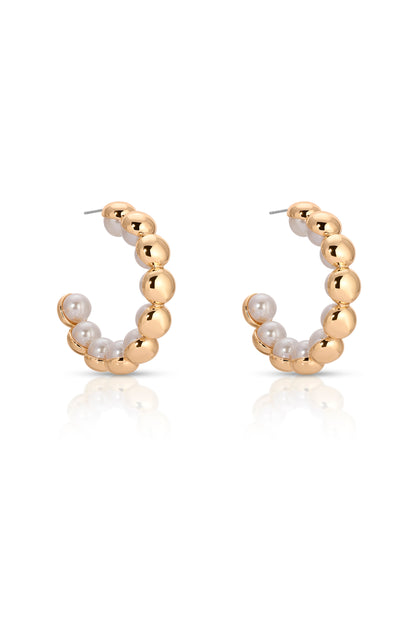 Pearl Inlay and Gold Hoop Earrings side view