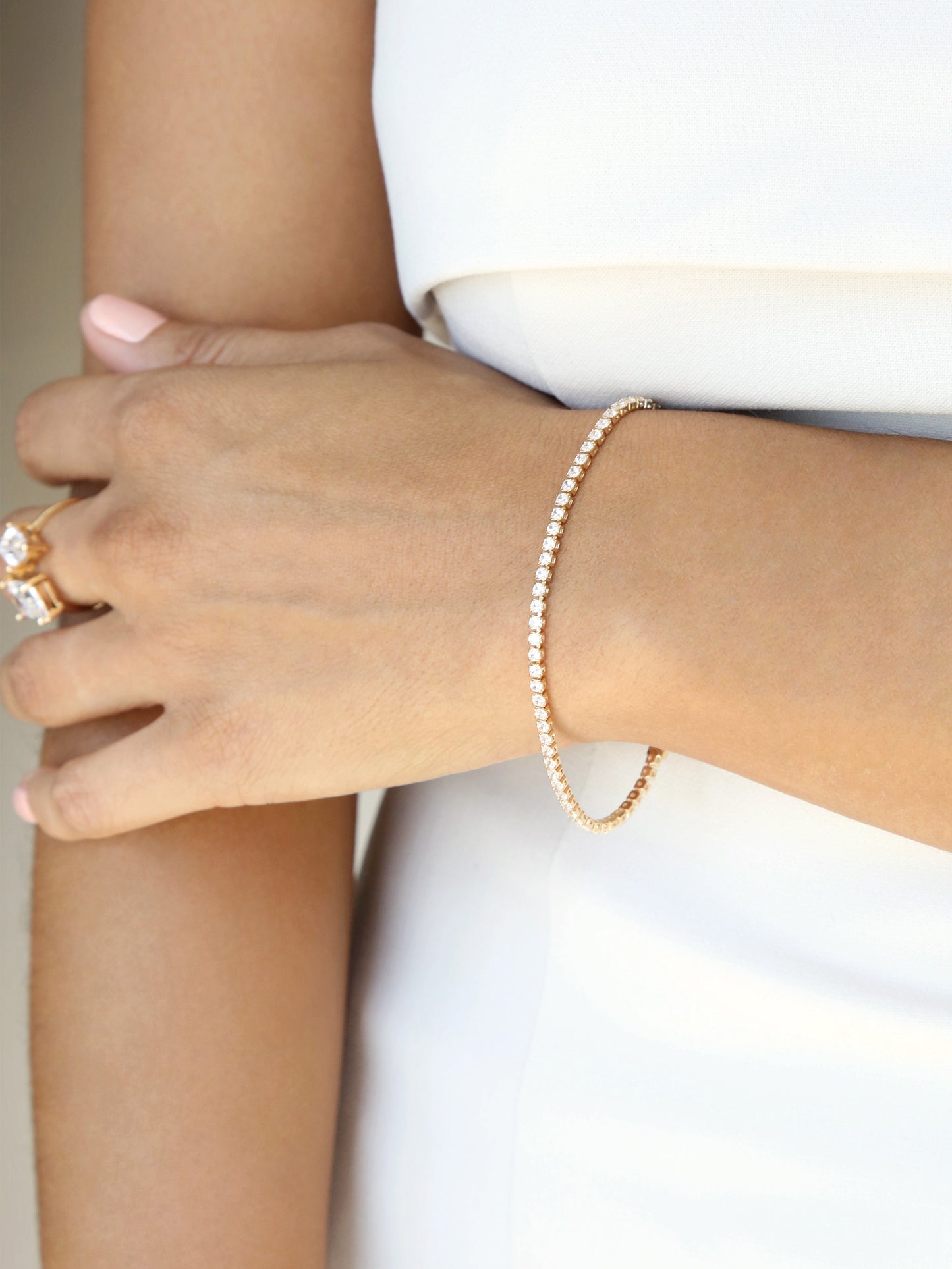 The Minimalist Tennis Bracelet on model 2
