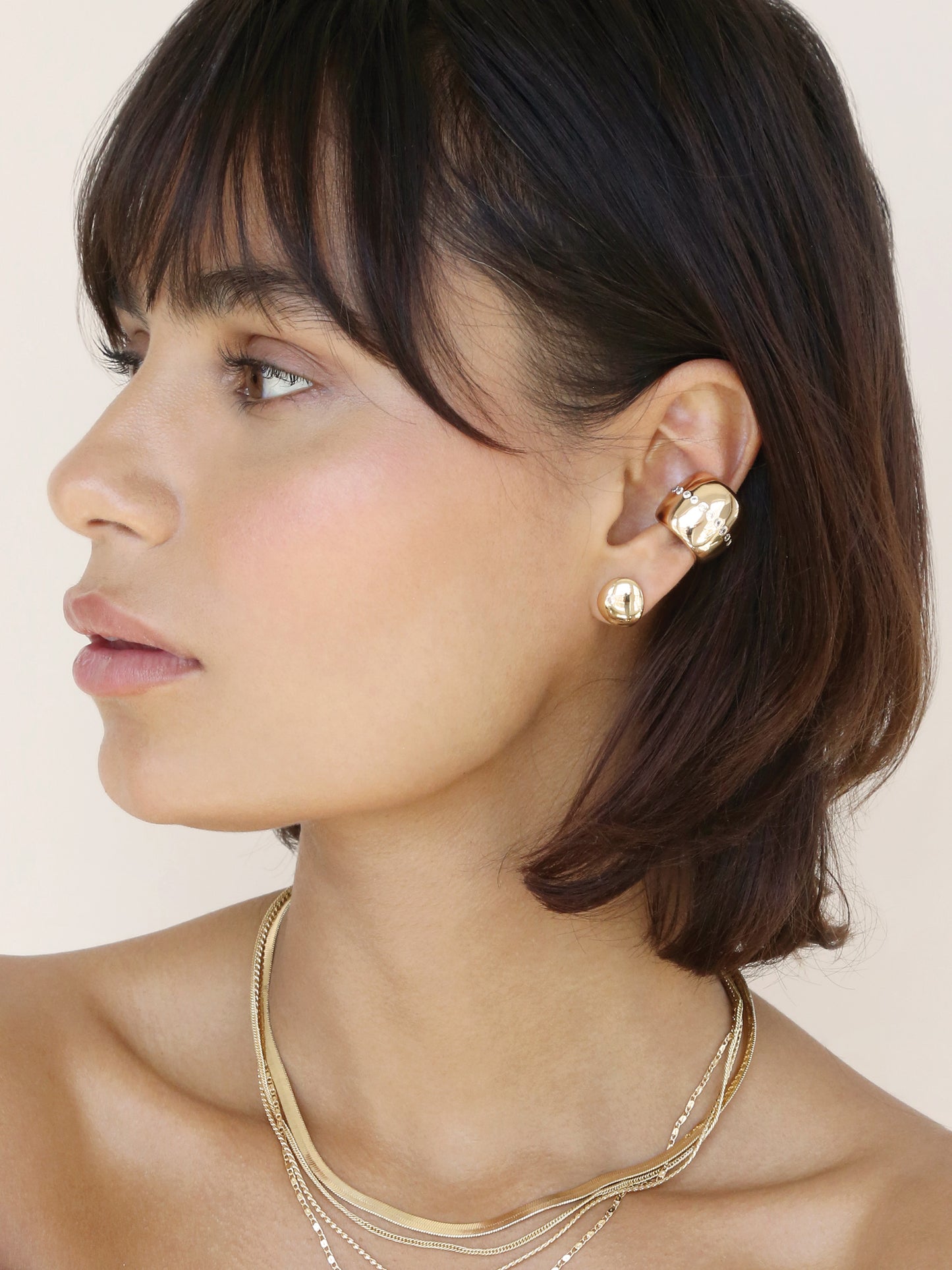 Center Crystal Line Chunky Ear Cuff Clear Crystal with 18k Gold Plating model 3