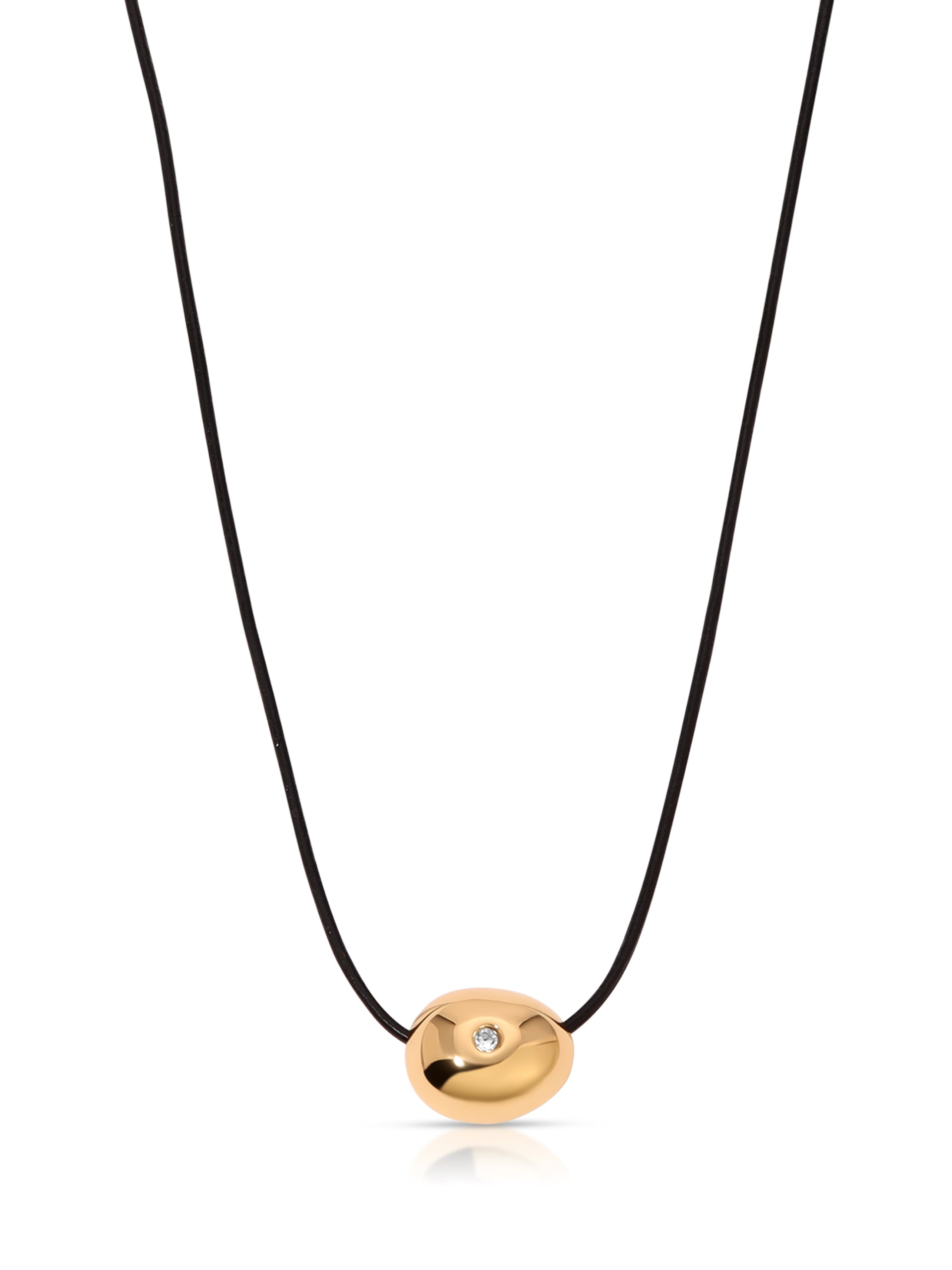 Polished Pebble Leather Pendant Necklace 18k Gold Plated 2
