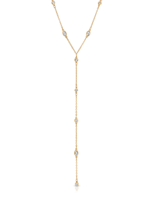 Simple Crystal Dot Lariat Necklace