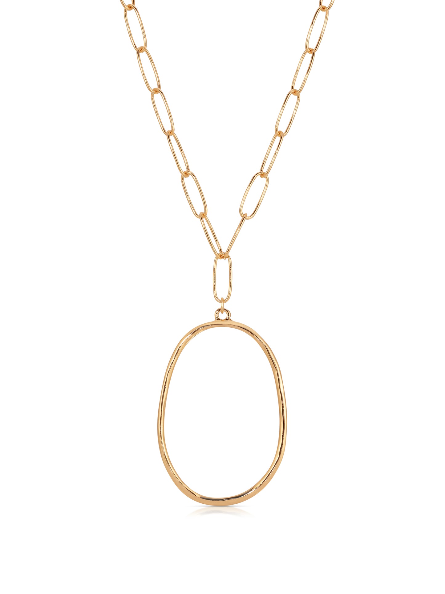 Large 18k Gold Plated Oval Pendant Chain Link Necklace