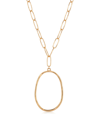 Large 18k Gold Plated Oval Pendant Chain Link Necklace