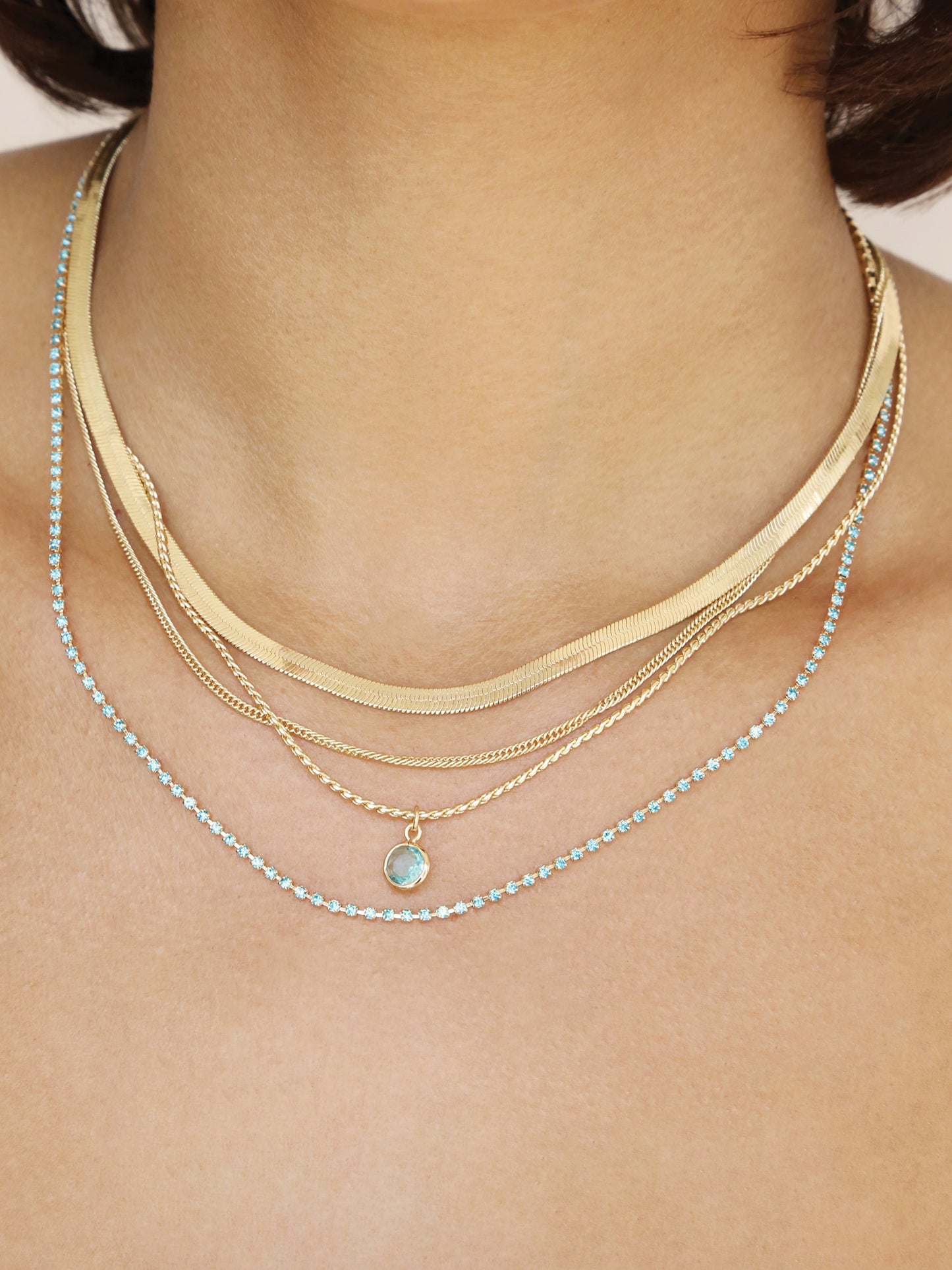 All the Chains Aqua Layered Necklace on model