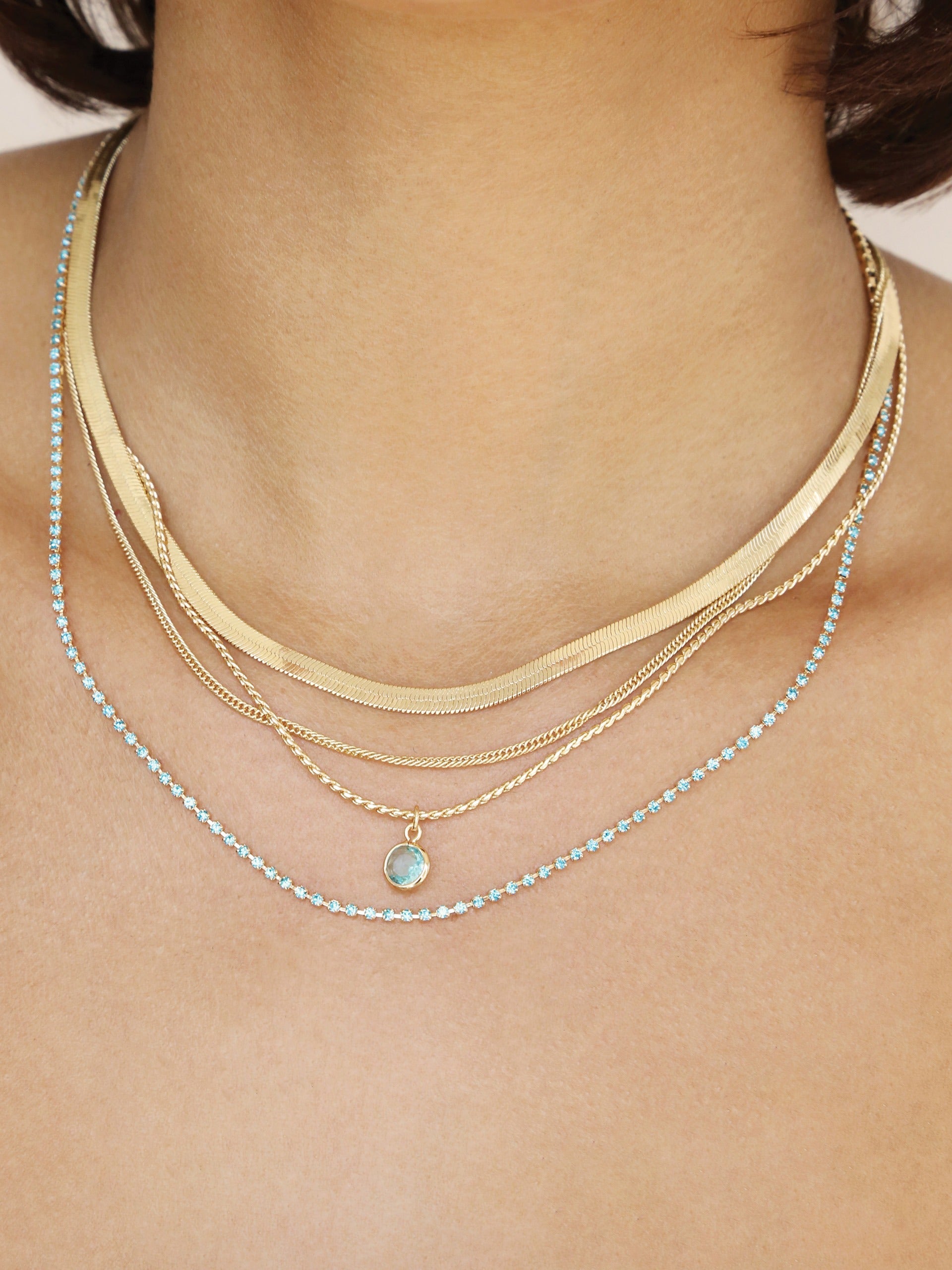 All the Chains Aqua Layered Necklace on model