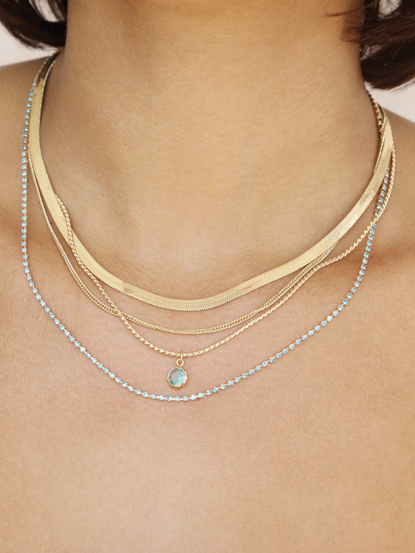 All the Chains Aqua Layered Necklace on model