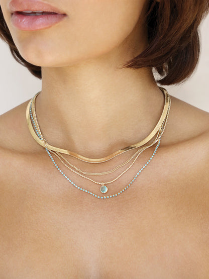 All the Chains Aqua Layered Necklace on model 2