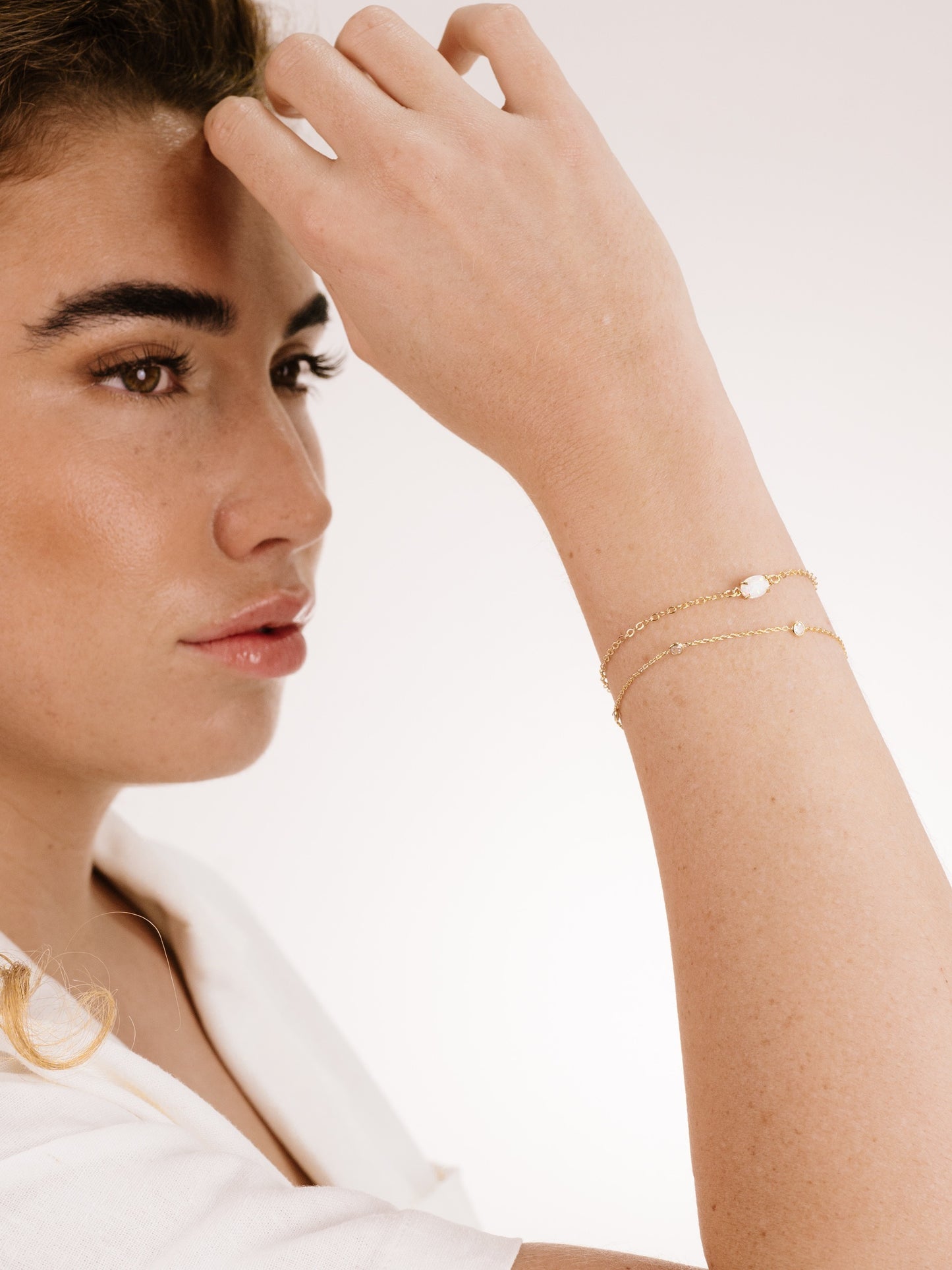 Dainty Bracelet Set with Extender Opal with 18k Gold Plating model 2