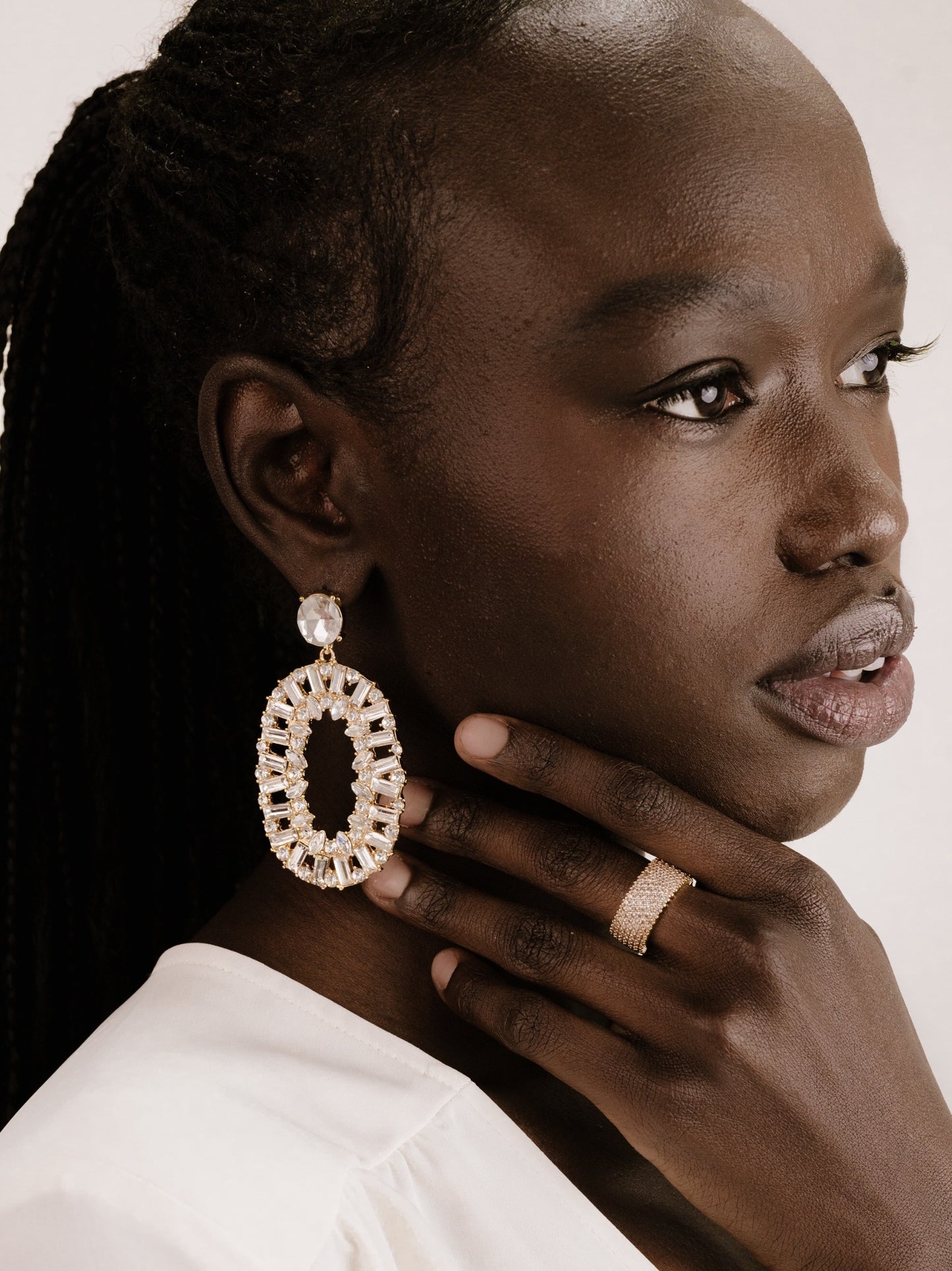 Crystal Thick Band Ring on model 6