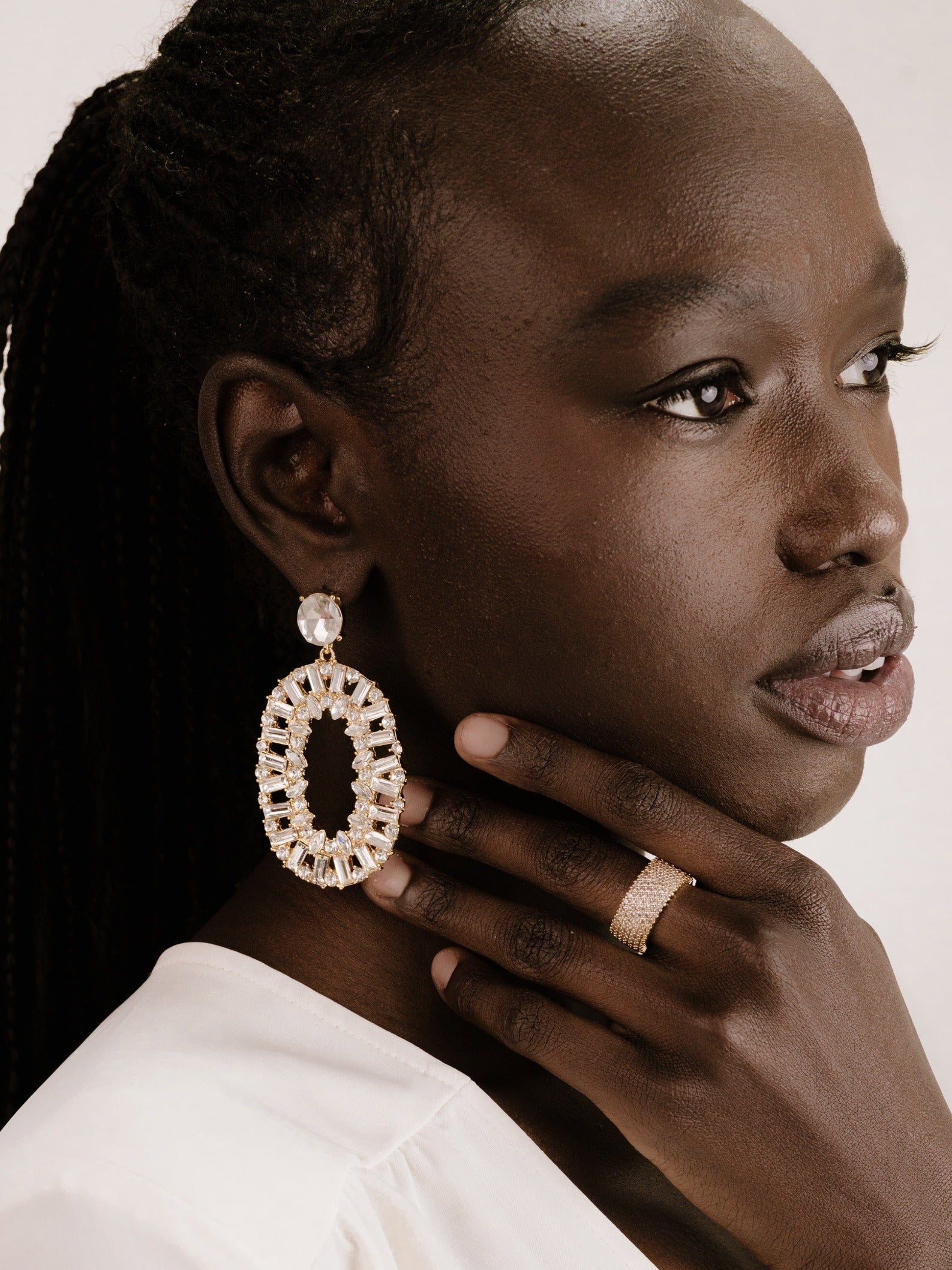 Crystal Thick Band Ring on model 6