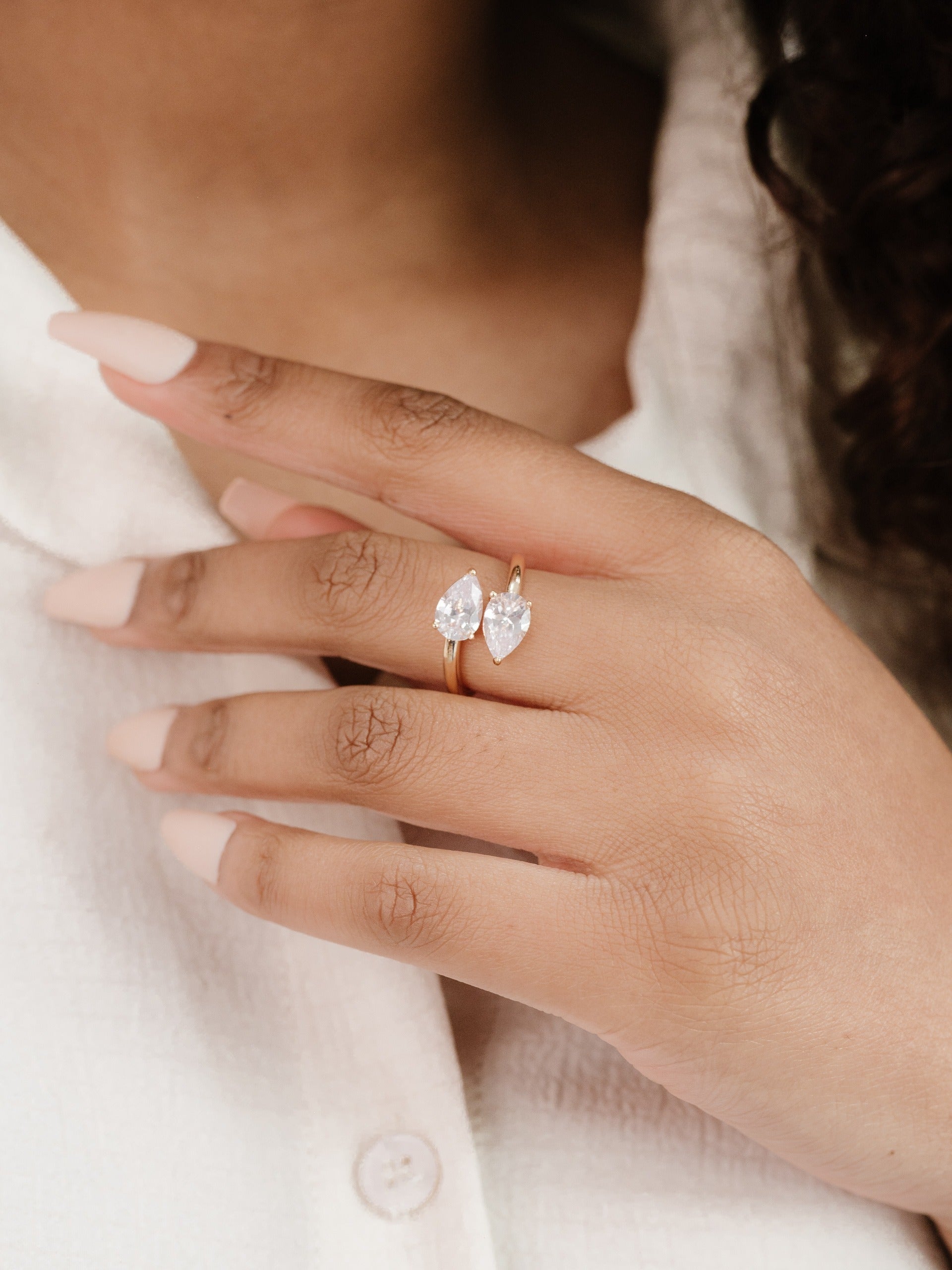 Crystal Teardrop Wrap Ring Clear Crystal with 18k Gold Plating model