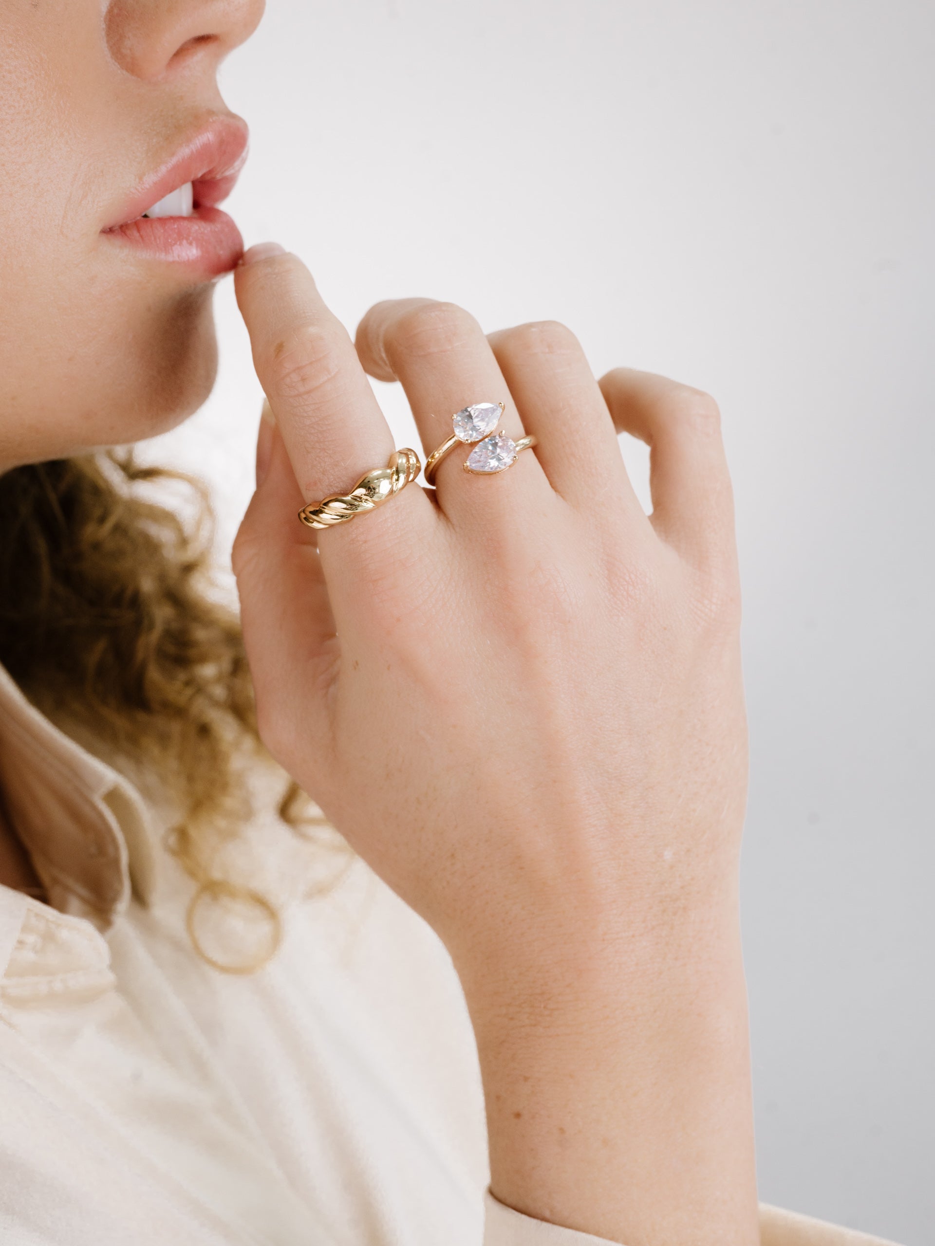 Crystal Teardrop Wrap Ring Clear Crystal with 18k Gold Plating model 3