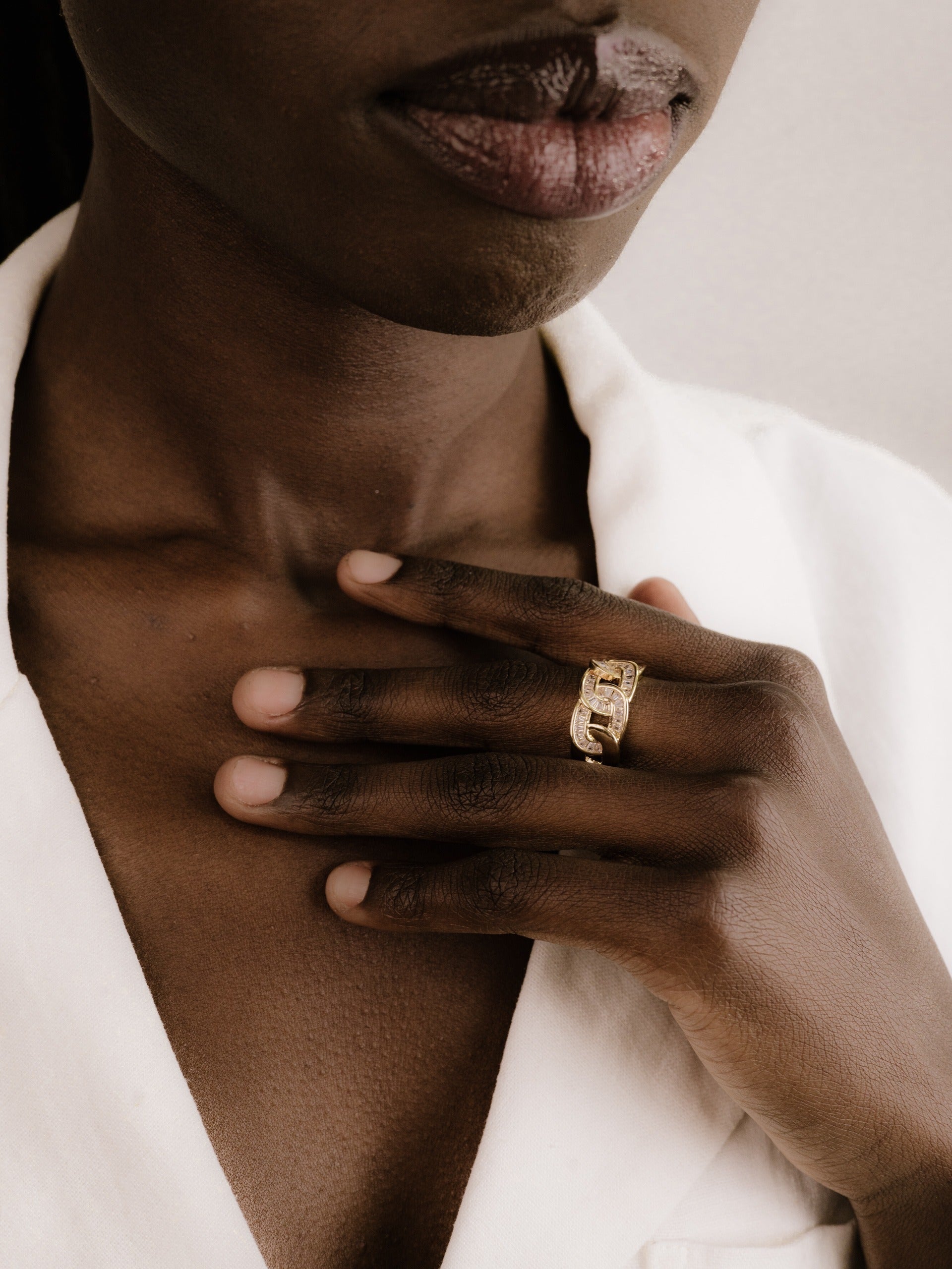 Adjustable Crystal Link Ring on model