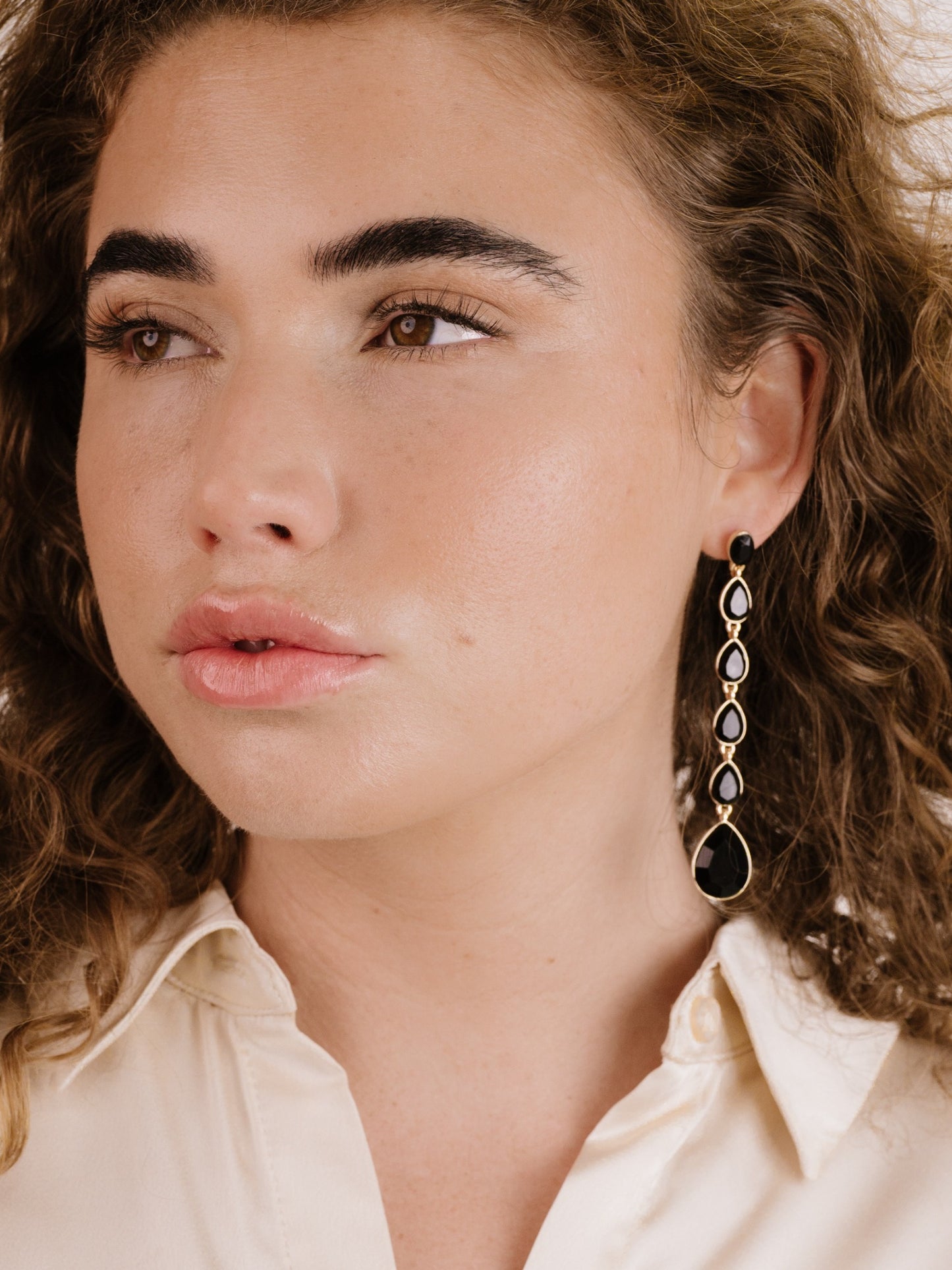 Crystallized Drop Earrings on model 5