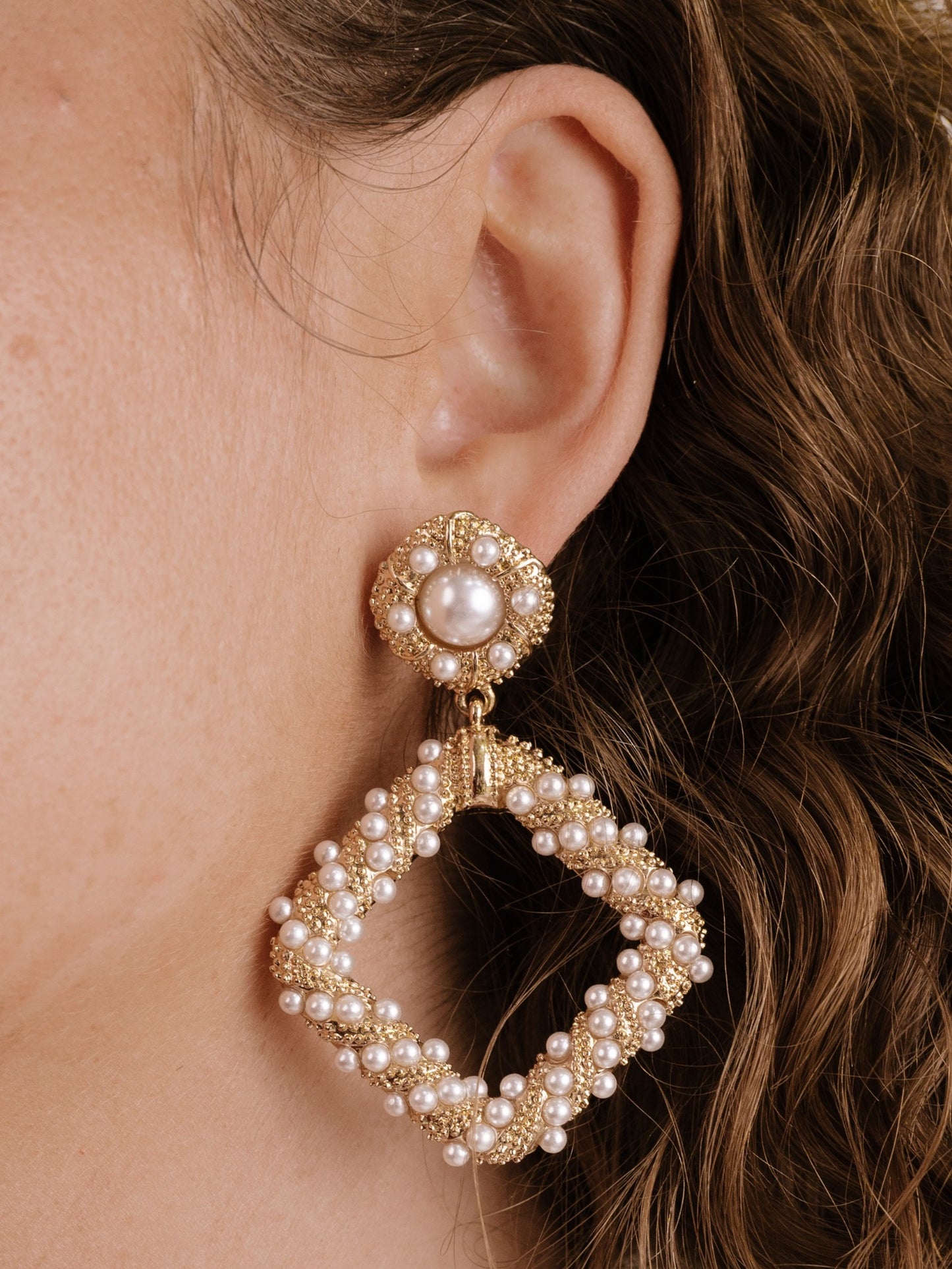 Pearl Knocker Earrings on model