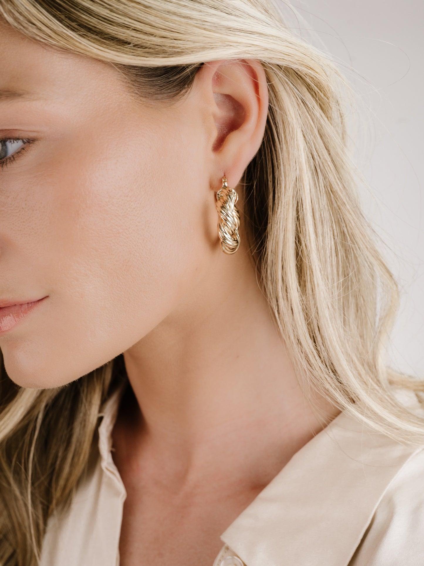 Modern Day Twist Hoops on model 4