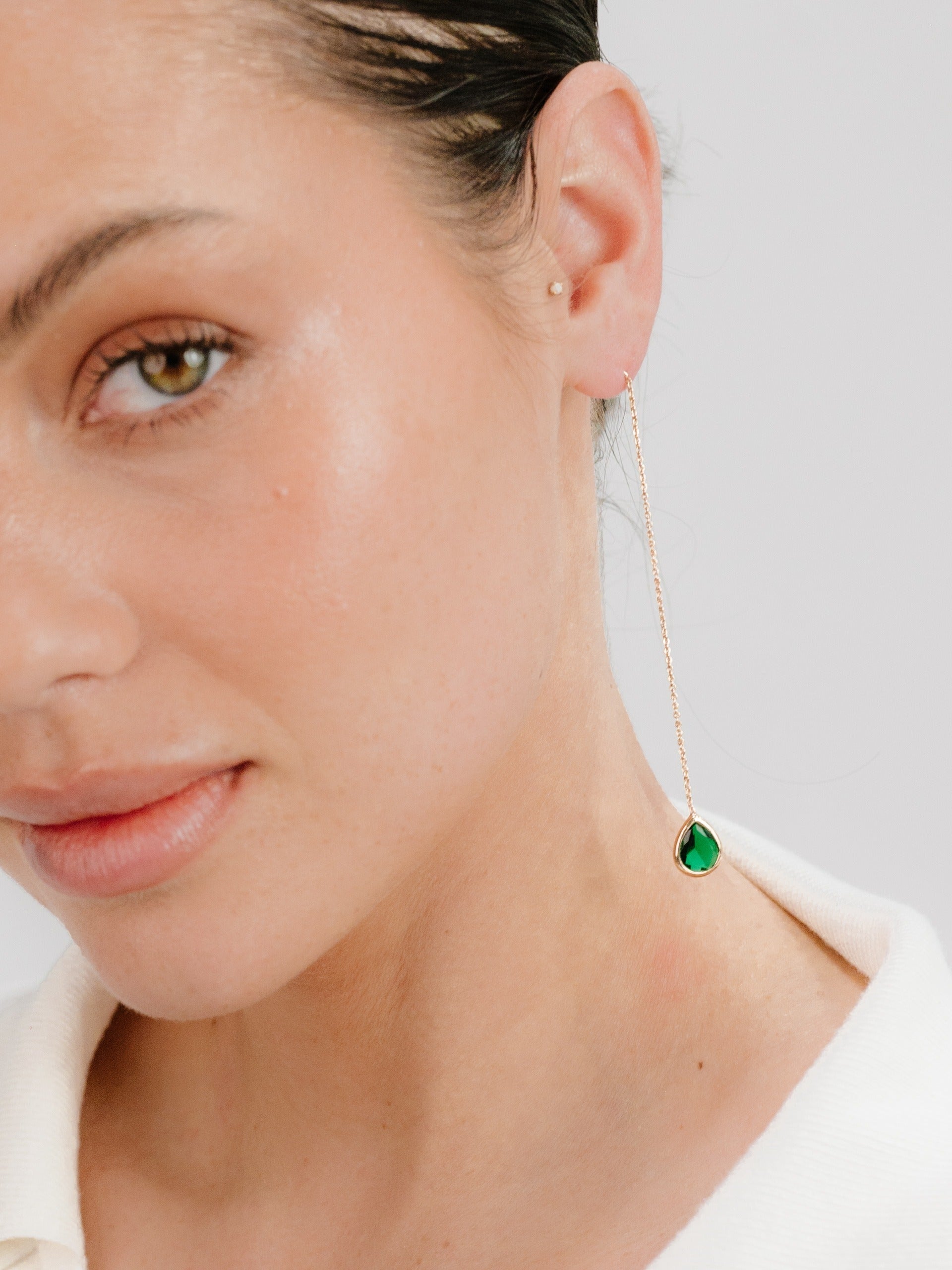 Barely There Chain and Crystal Dangle Earrings Emerald Crystal with 18k Gold Plating model