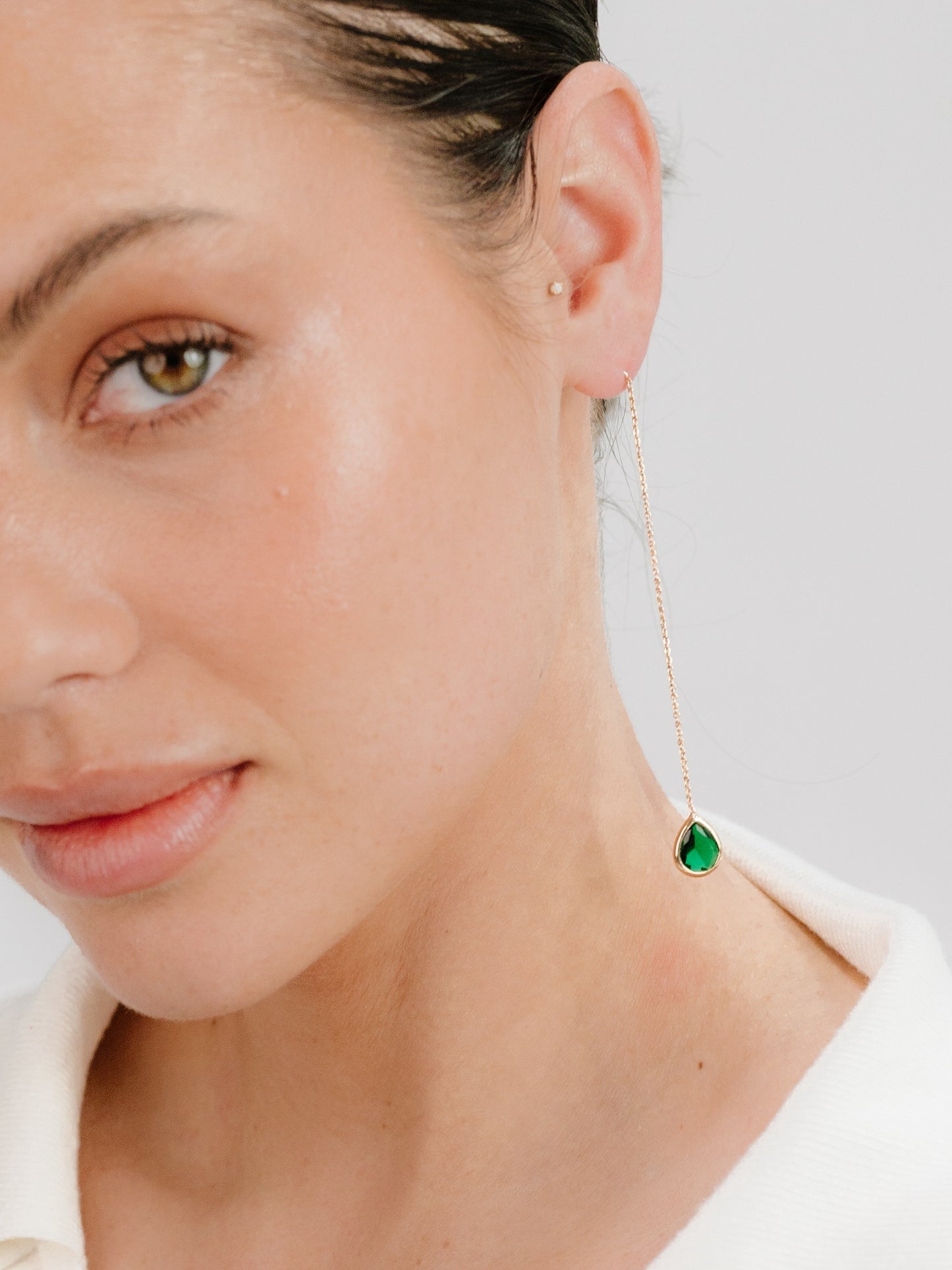 Barely There Chain and Crystal Dangle Earrings in green model view