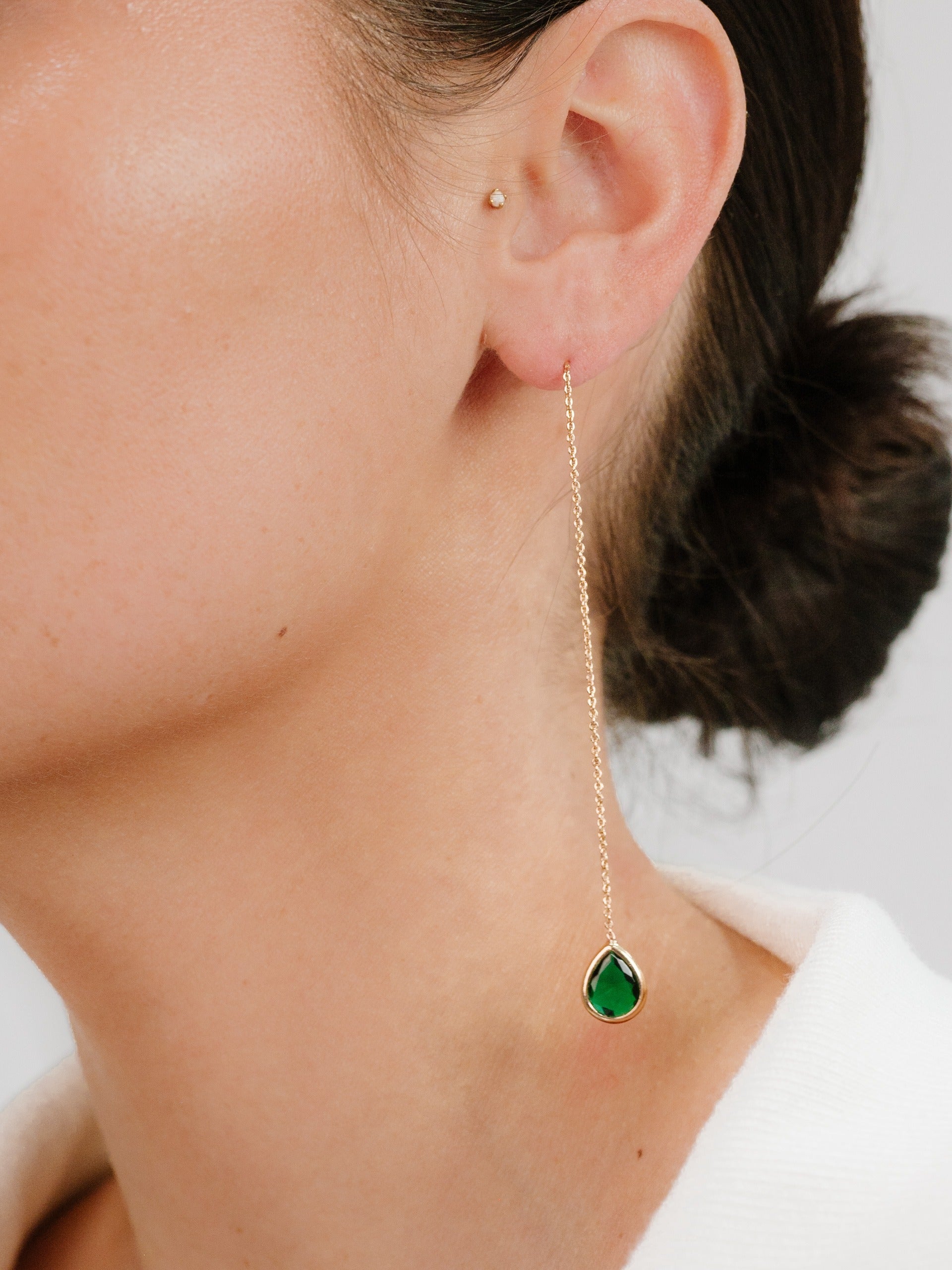Barely There Chain and Crystal Dangle Earrings Emerald Crystal with 18k Gold Plating model 3