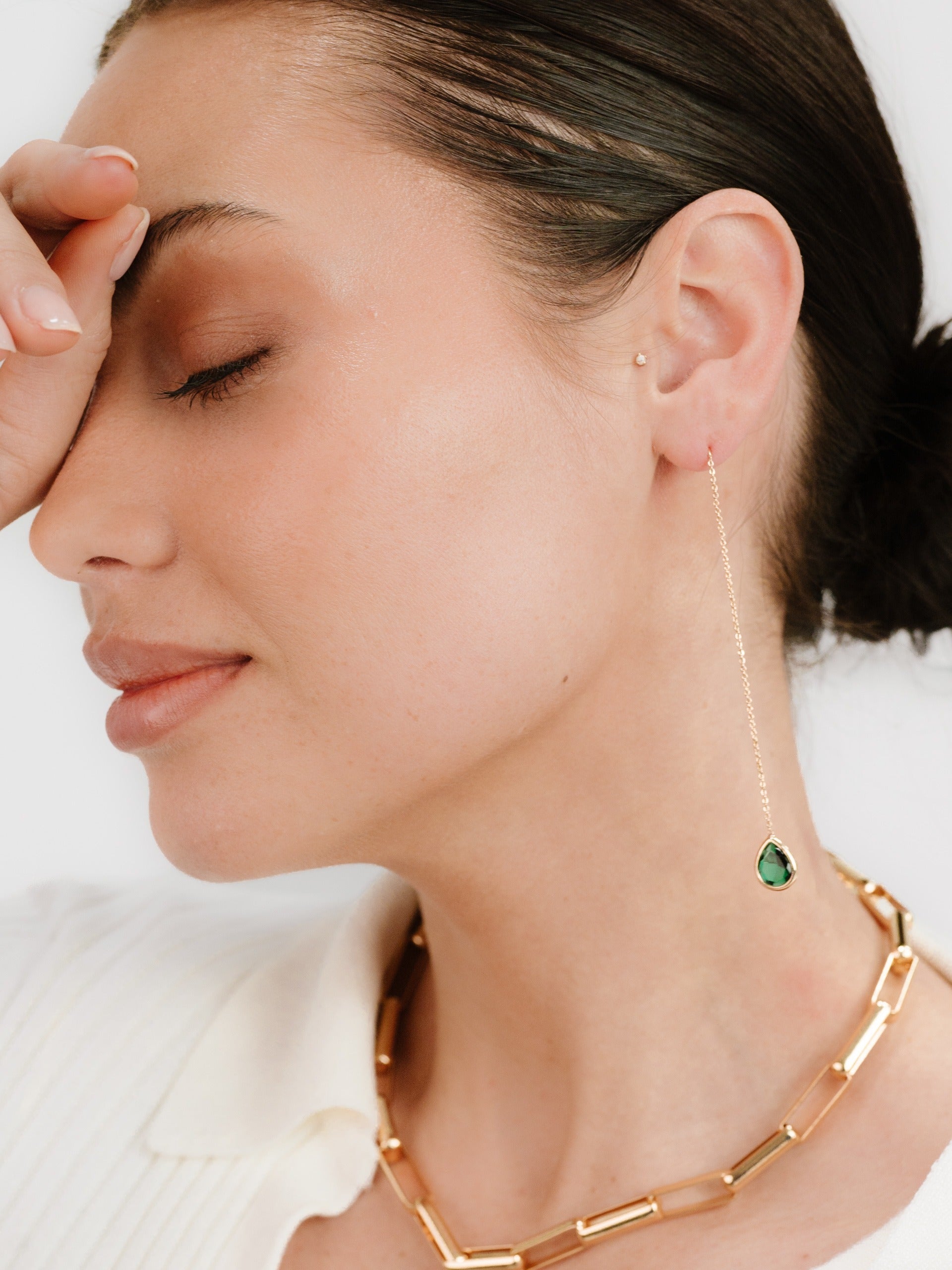Barely There Chain and Crystal Dangle Earrings Emerald Crystal with 18k Gold Plating model 4