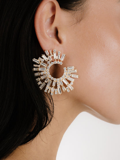 Opulent Crystal Stardust Open Circle Earrings on model