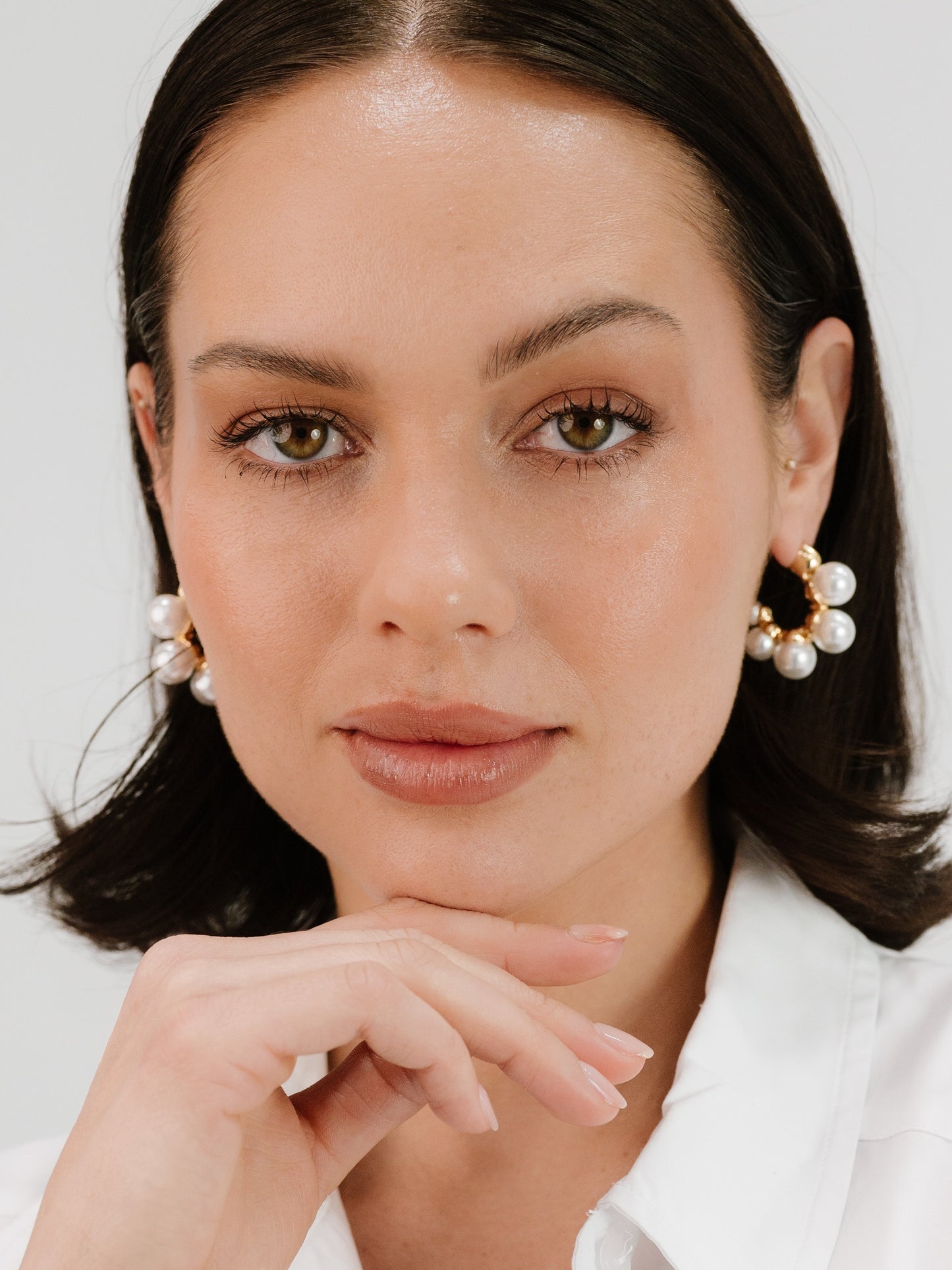 Five Point Pearl Hoop Earrings on model
