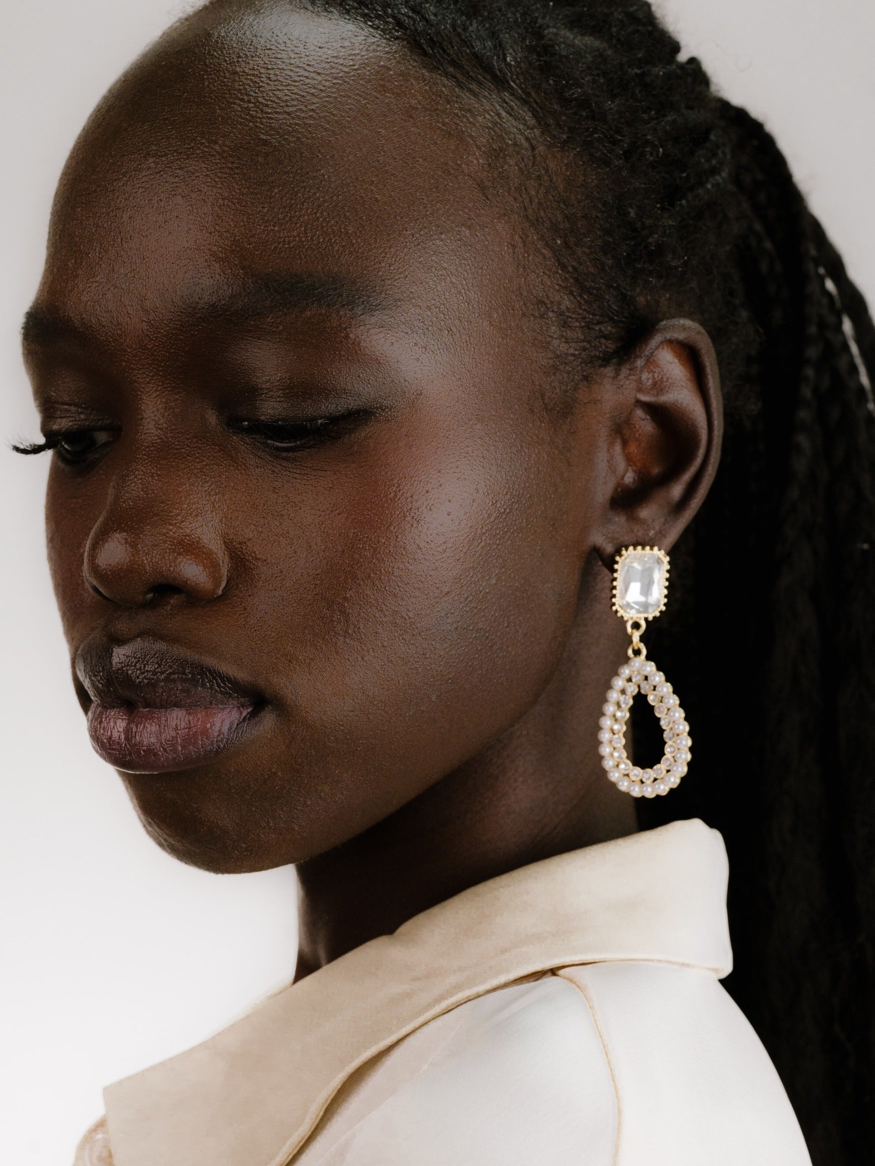 Bridal Luxe Earrings on model 2