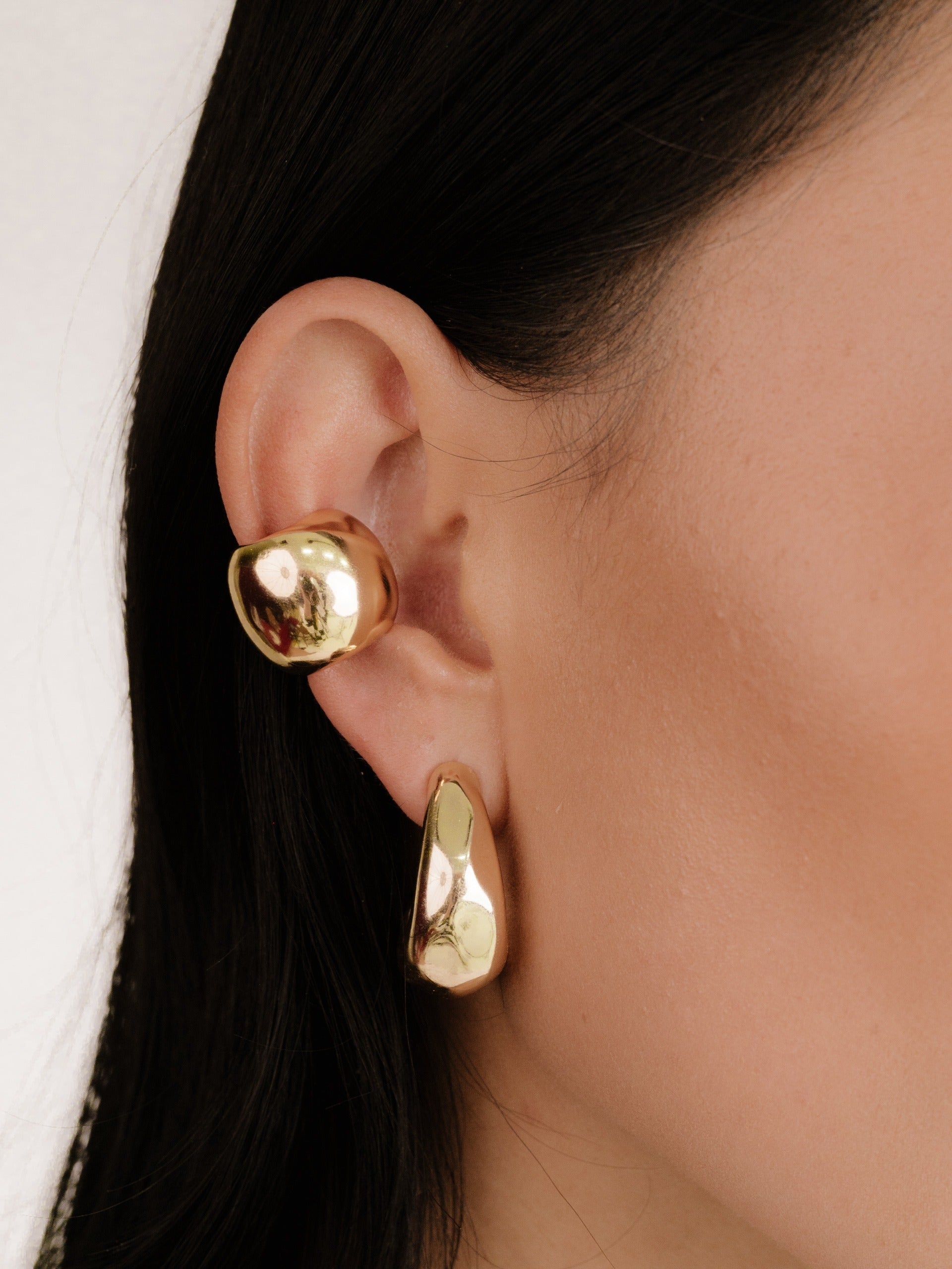 True Golden Hoop Earrings on model 6