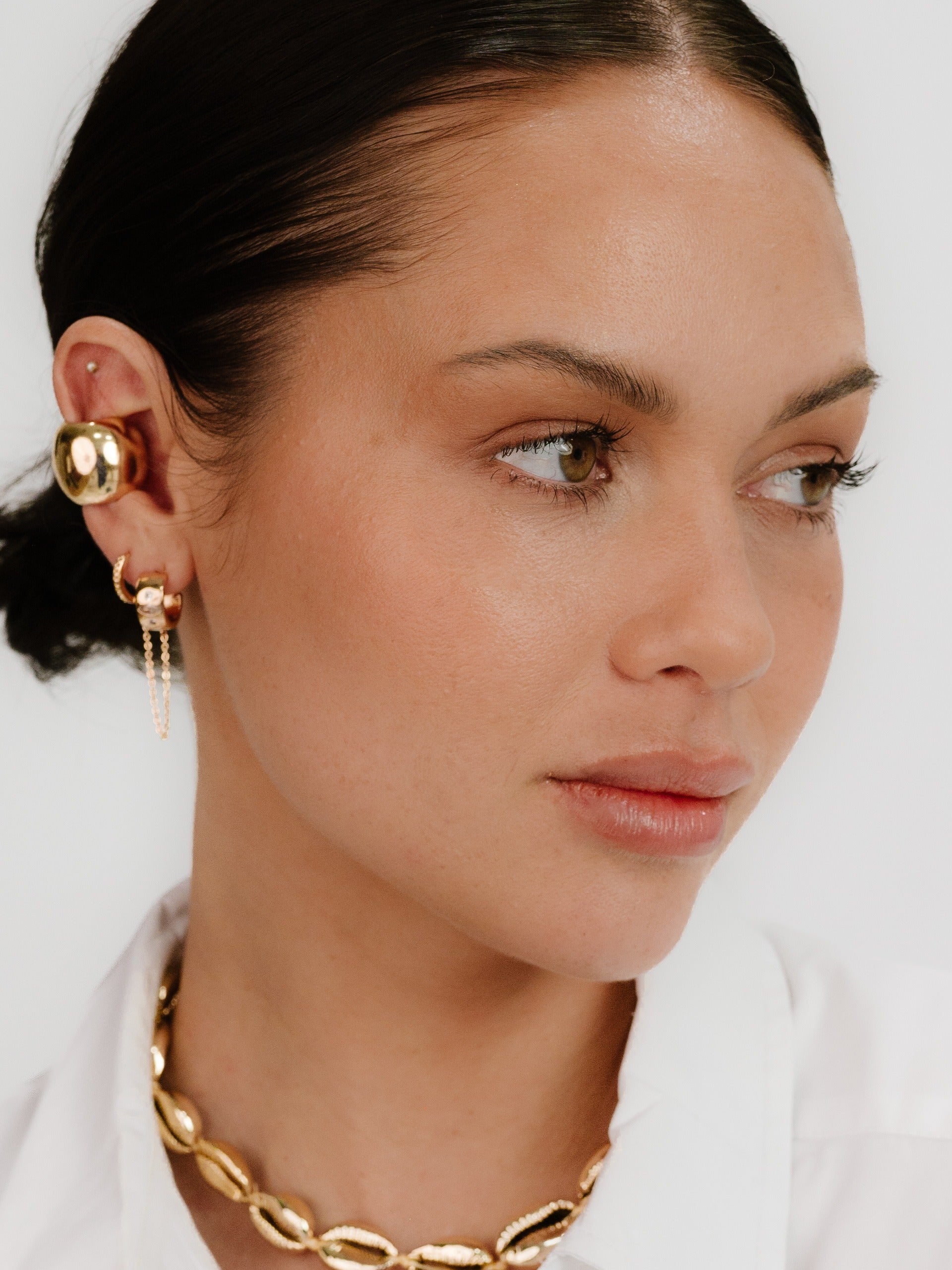 Chunky Metal Ear Cuff in gold model 2