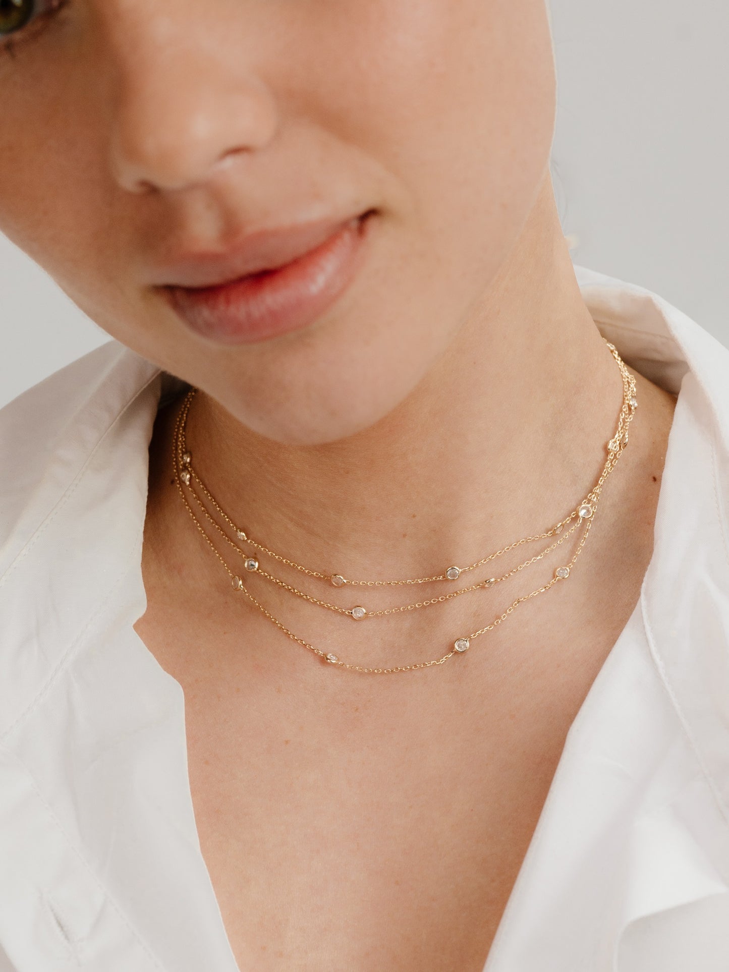 Perfect Crystal Dotted Layered Necklace on model