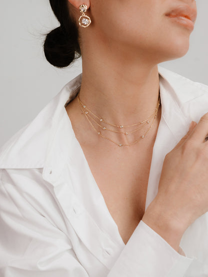 Perfect Crystal Dotted Layered Necklace on model 3