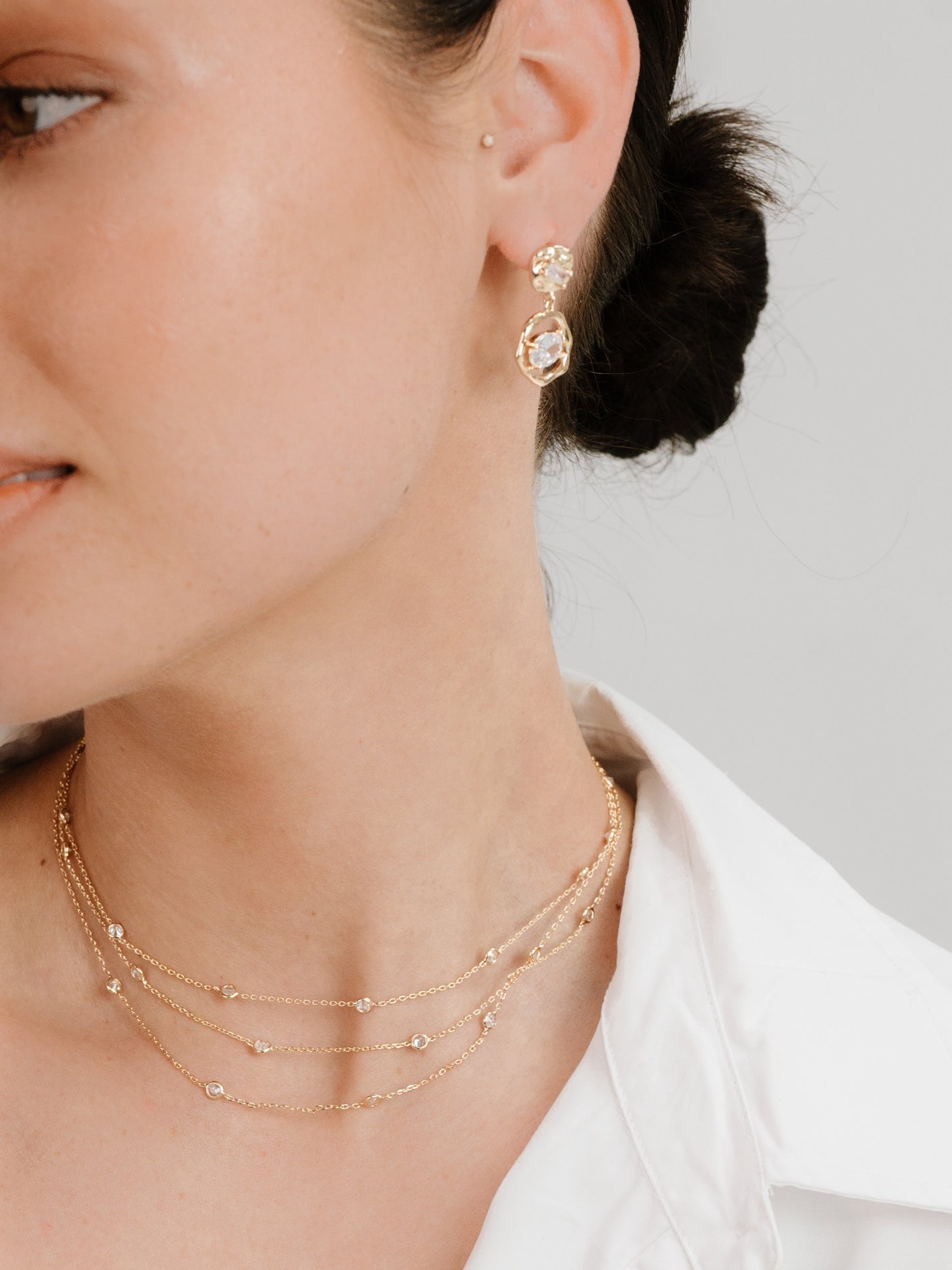 Perfect Crystal Dotted Layered Necklace on model 4