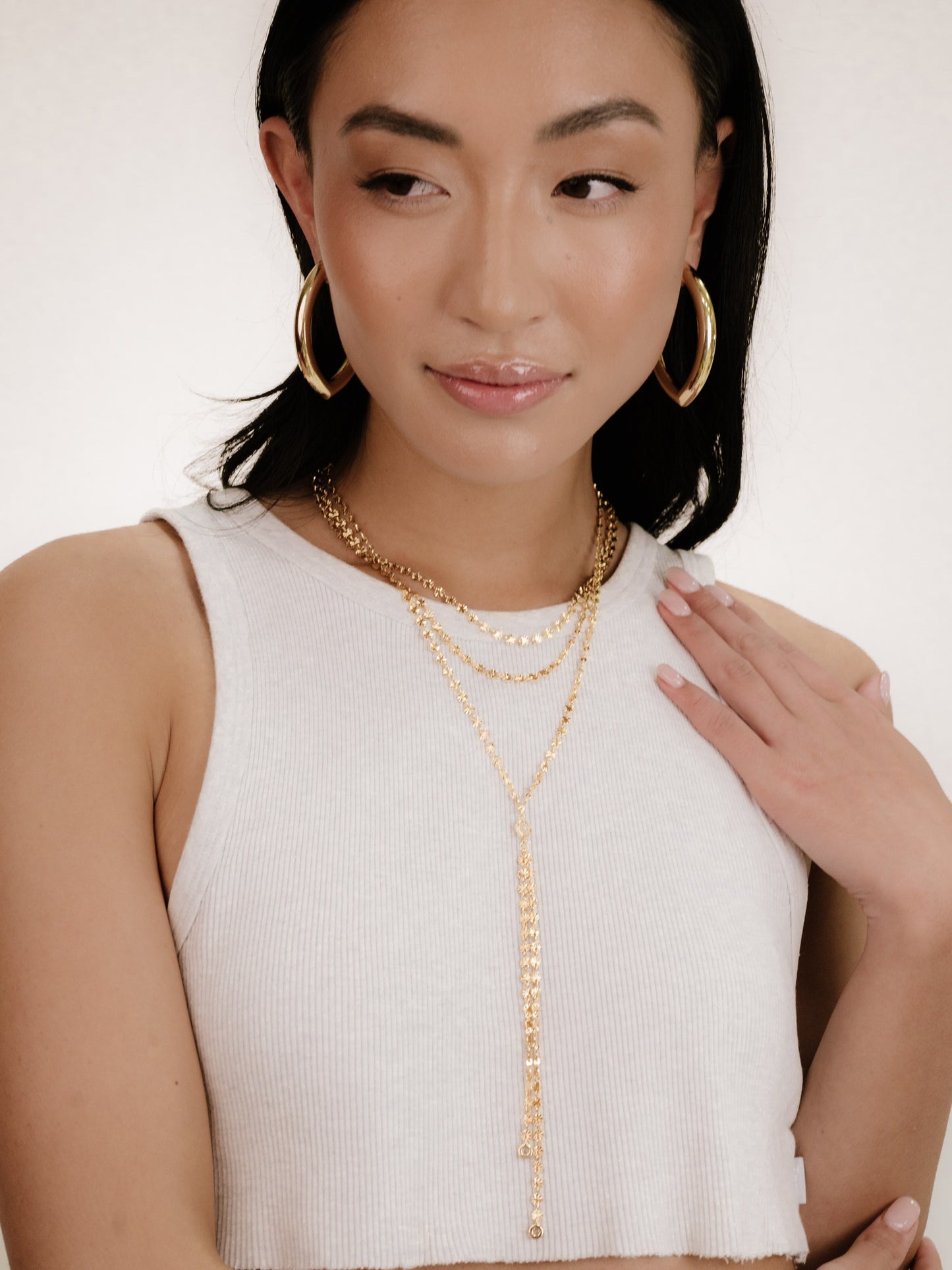 Royal Layered Chain Lariat Necklace on model 4