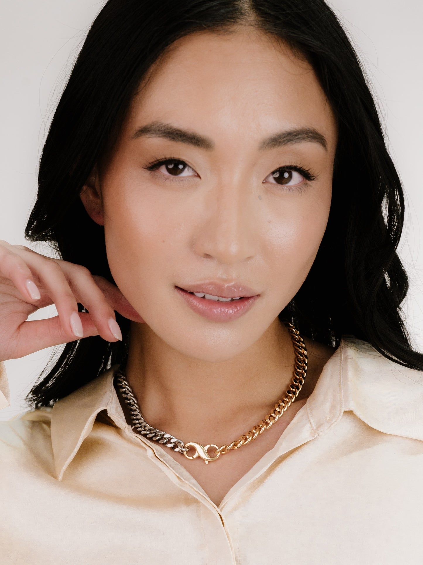 Mixed Metal Chain Link Necklace on model 4