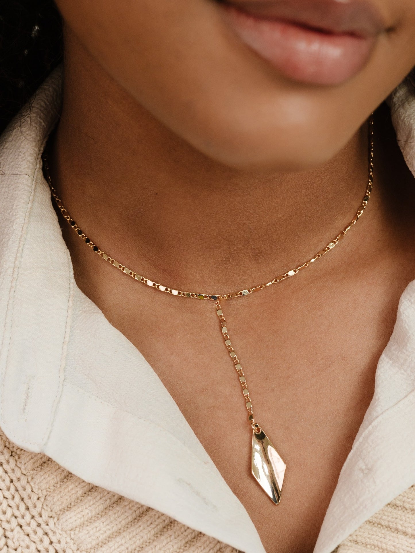 Kite Drop Pendant Necklace on model 2