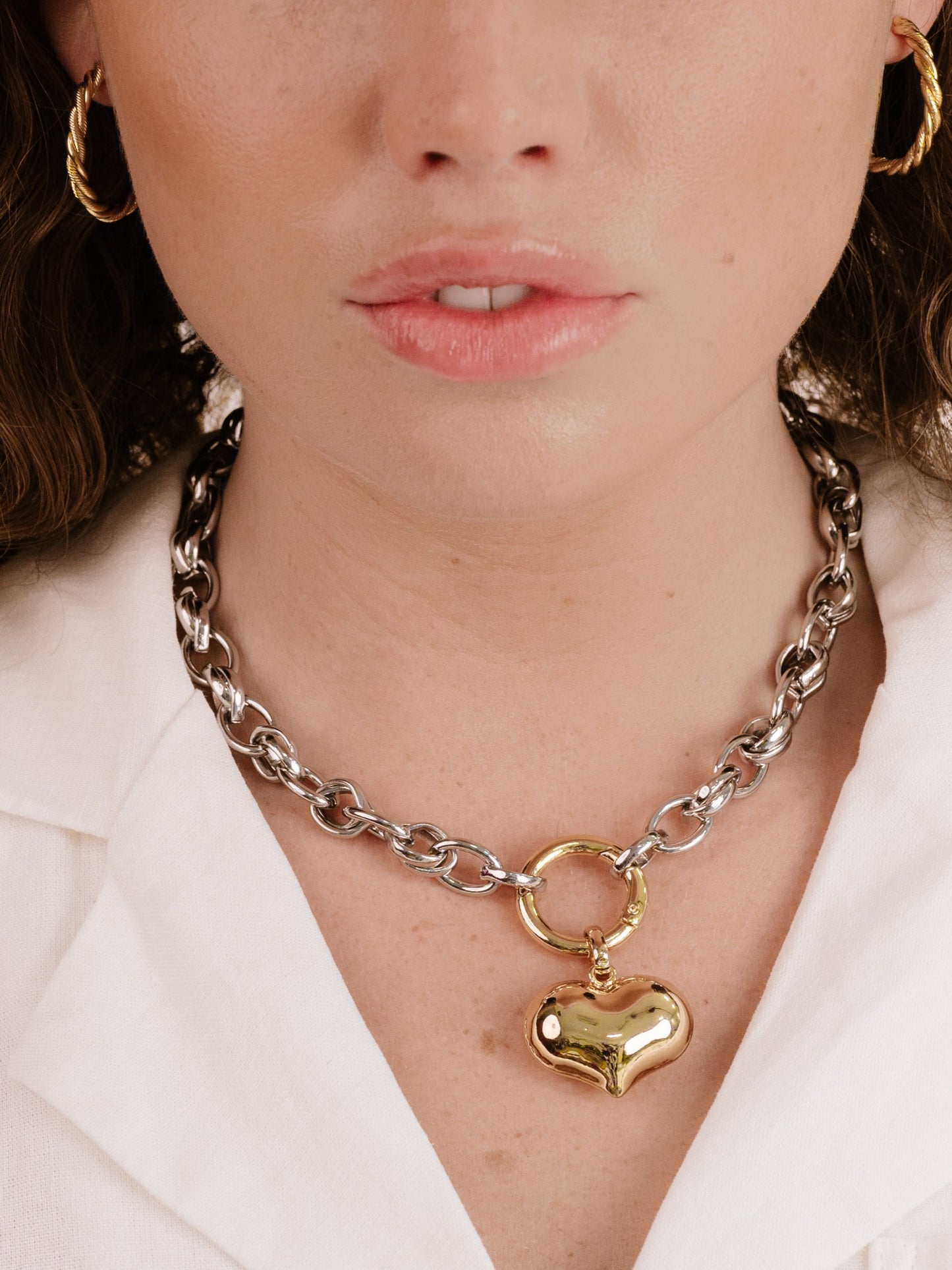 Liquid Gold and Pearl Choker on model 5