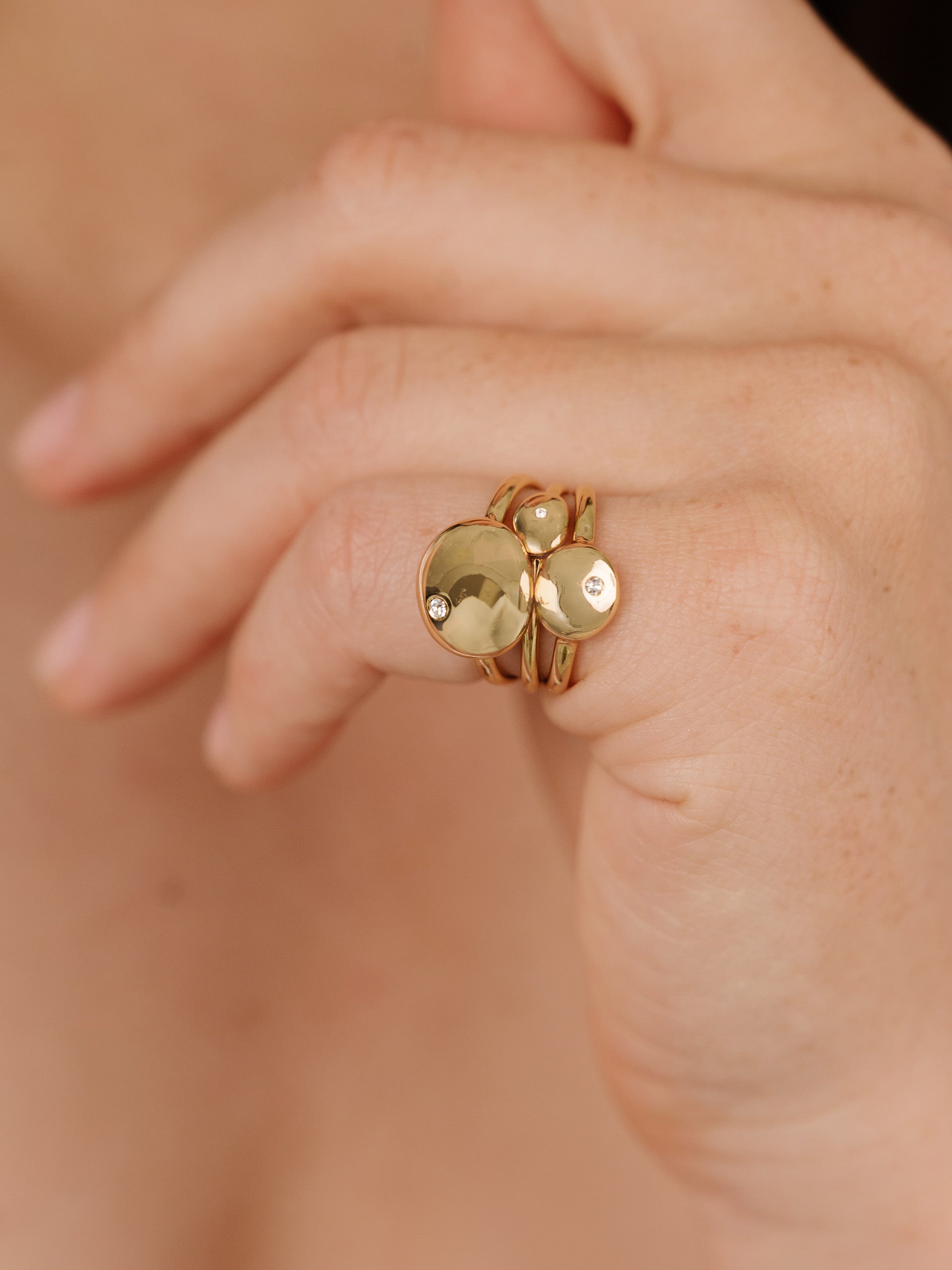 Polished Stacking Pebble Ring Set 18k Gold Plated model 2