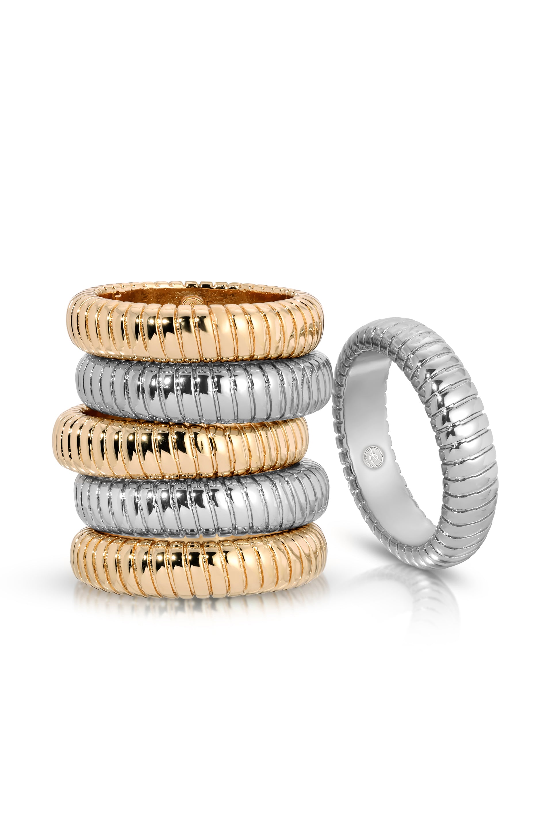 Ribbed Flex Ring 18k Gold Plated and Rhodium Plated