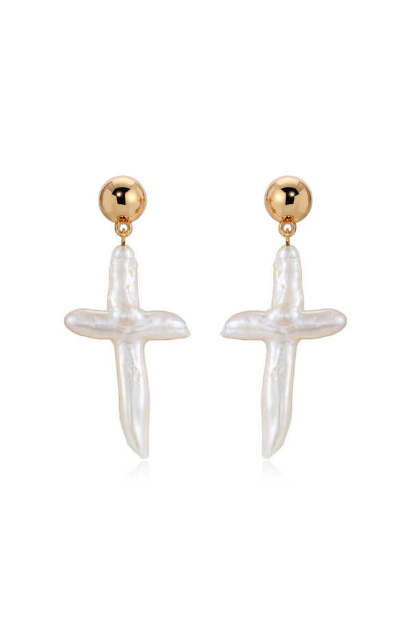 Organic Freshwater Pearl Cross Earrings