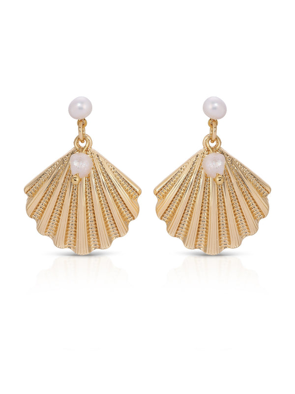 Scallop Shell and Pearl Earrings