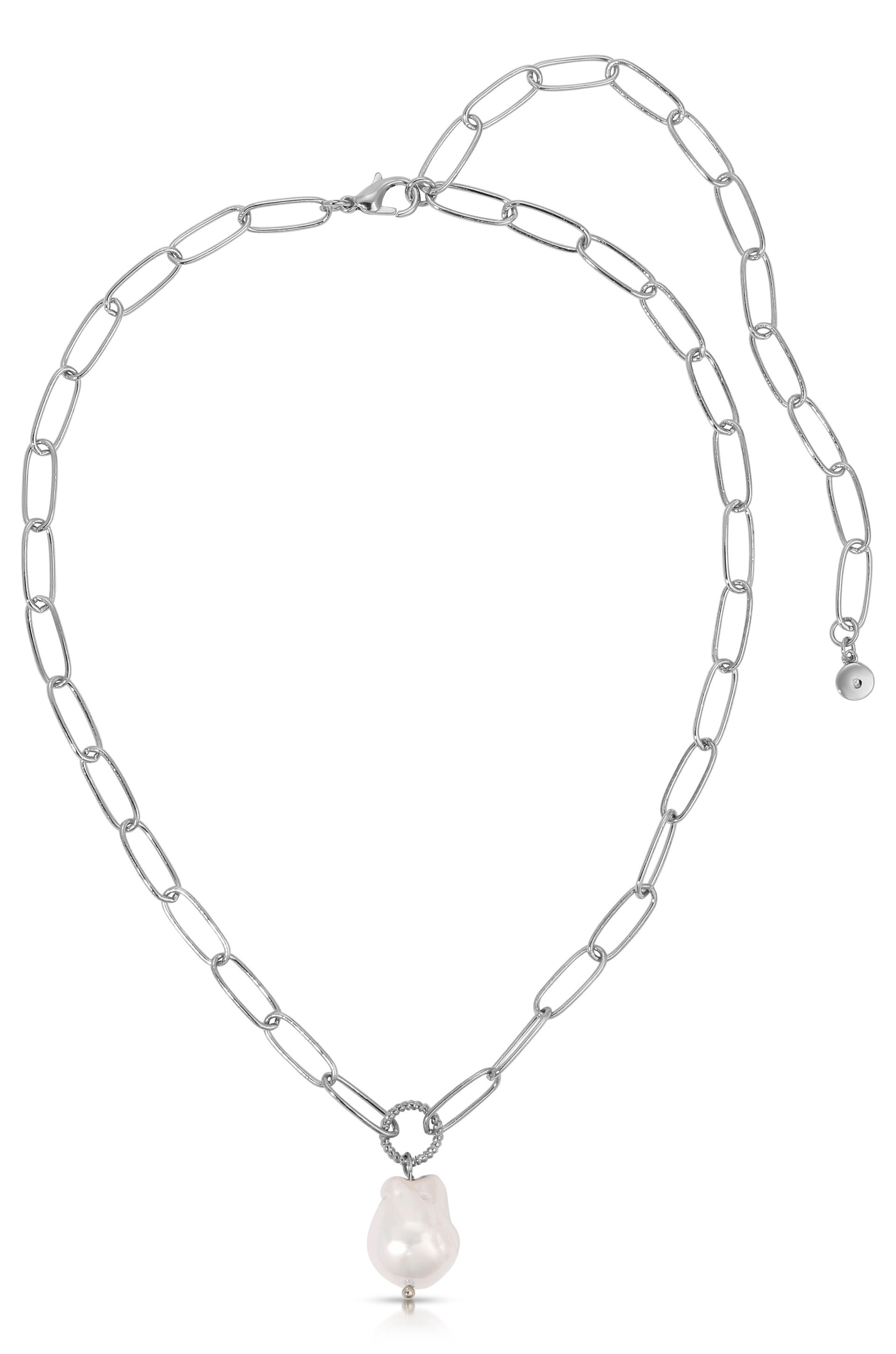 Single Pearl Chain Necklace Pearl with Silver Plating