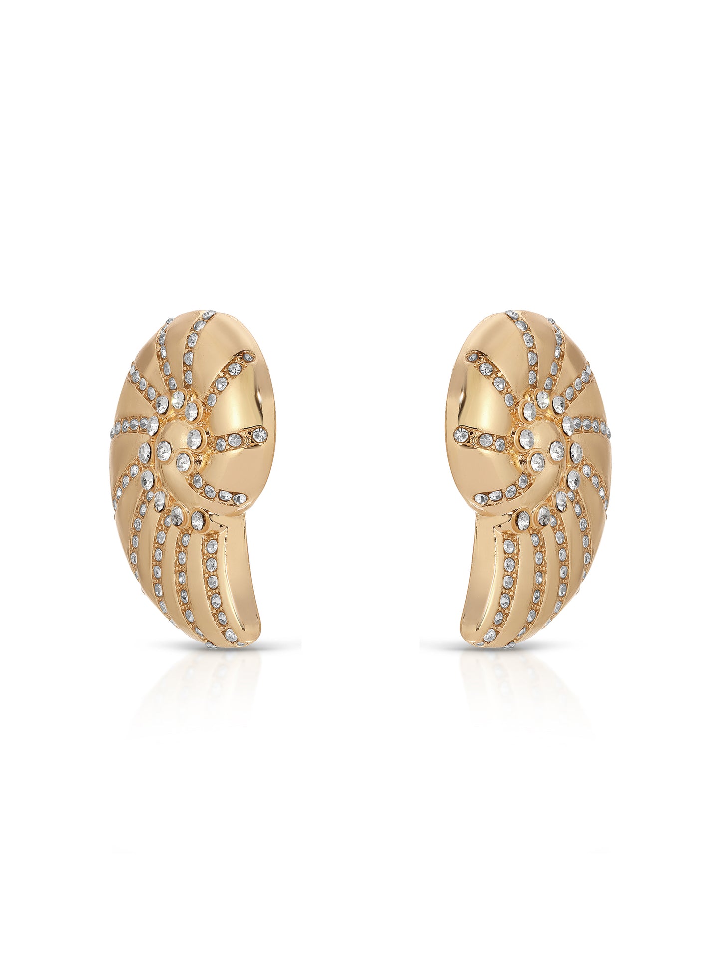 Crystal Studded Nautilus Shell Earrings front