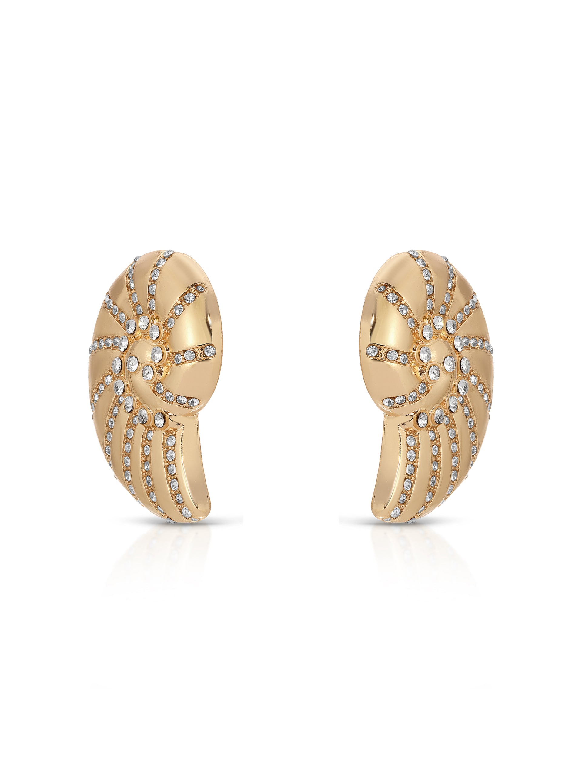 Crystal Studded Nautilus Shell Earrings front