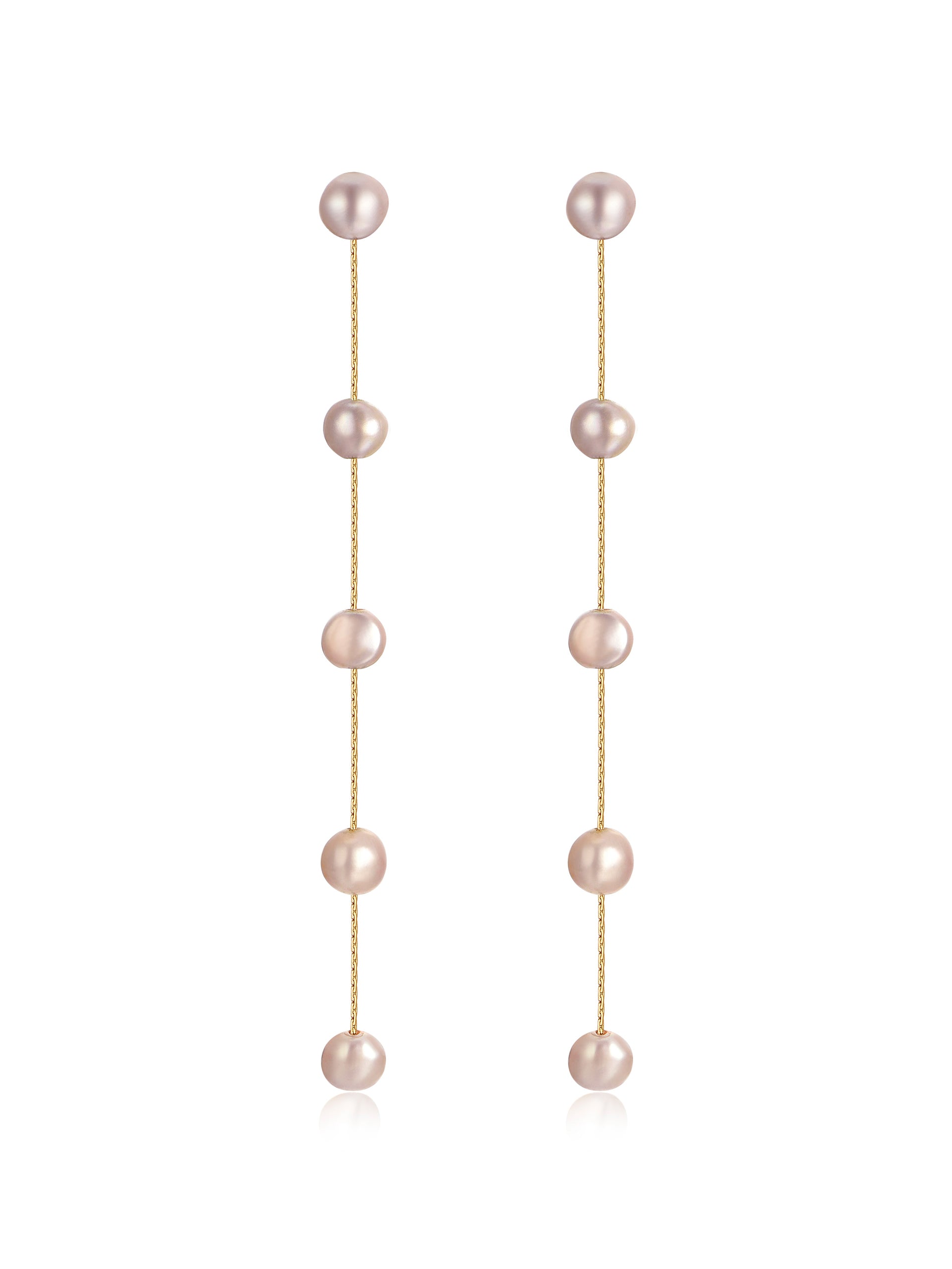 Dripping Pearl Delicate Drop Earrings Blush Pearl with 18k Gold Plating