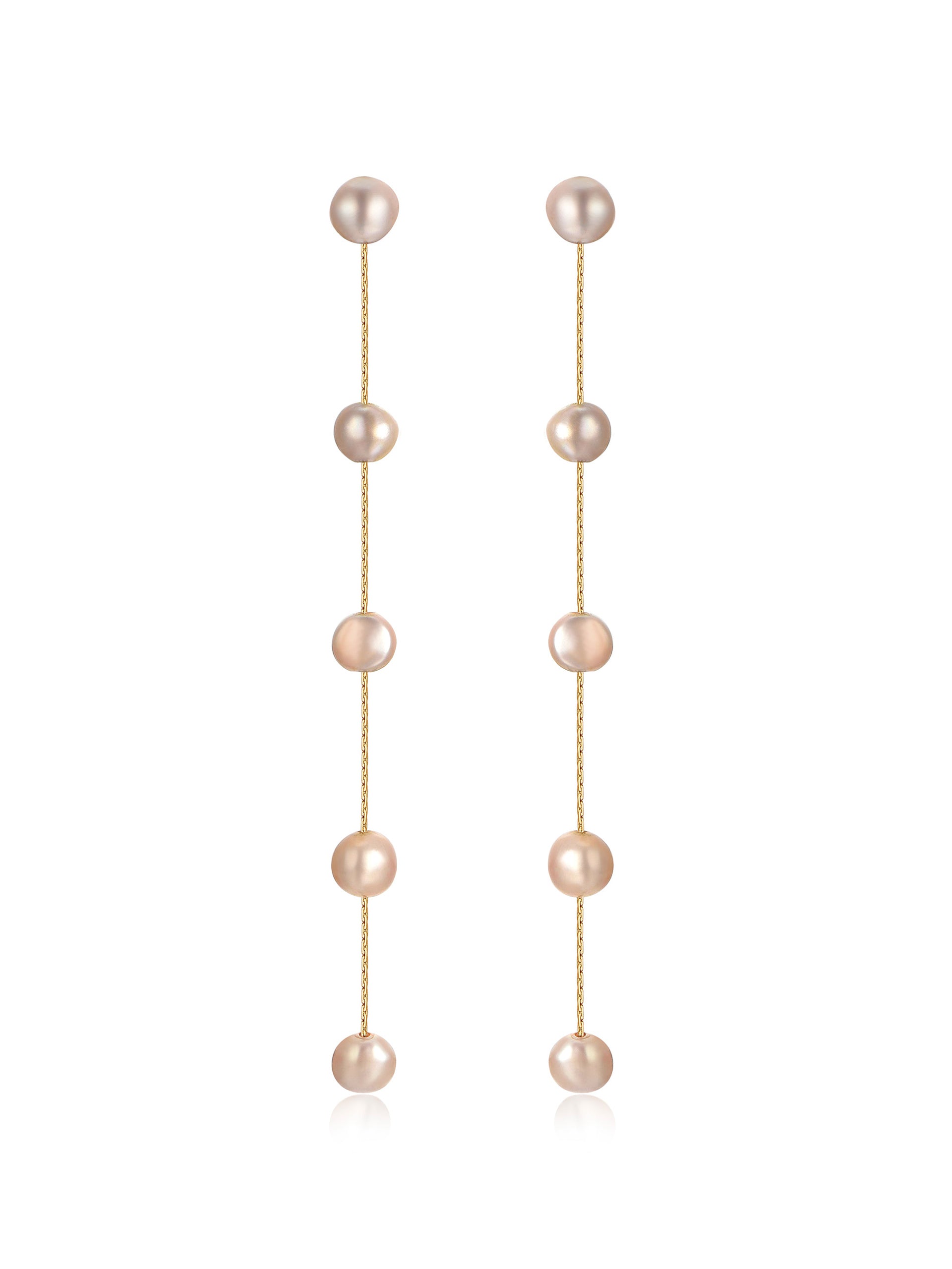 Dripping Pearl Delicate Drop Earrings Blush Pearl with 18k Gold Plating 2