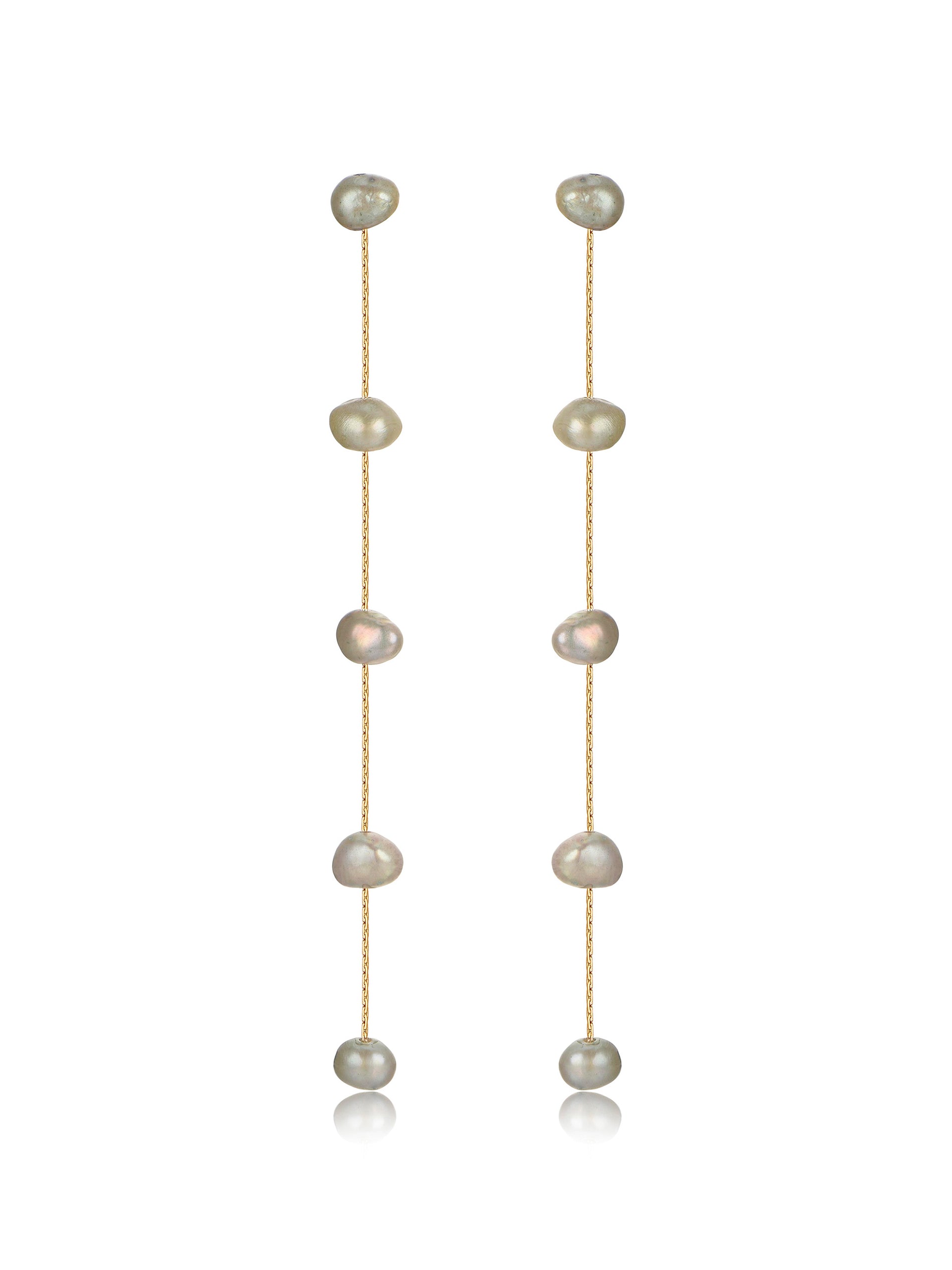Dripping Pearl Delicate Drop Earrings Olive Pearl with 18k Gold Plating