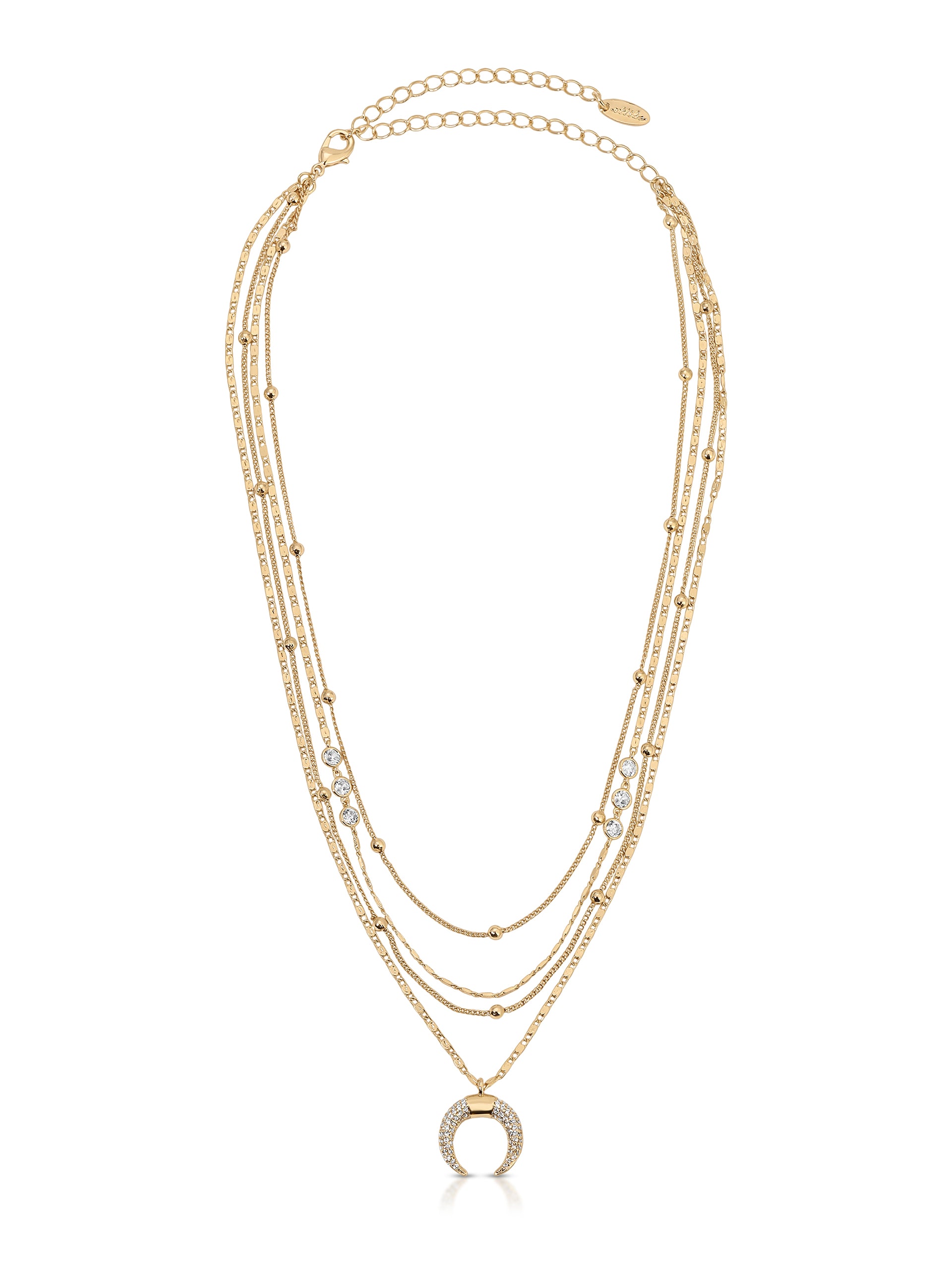 Layered Gold Chain & Crescent Horn Necklace full