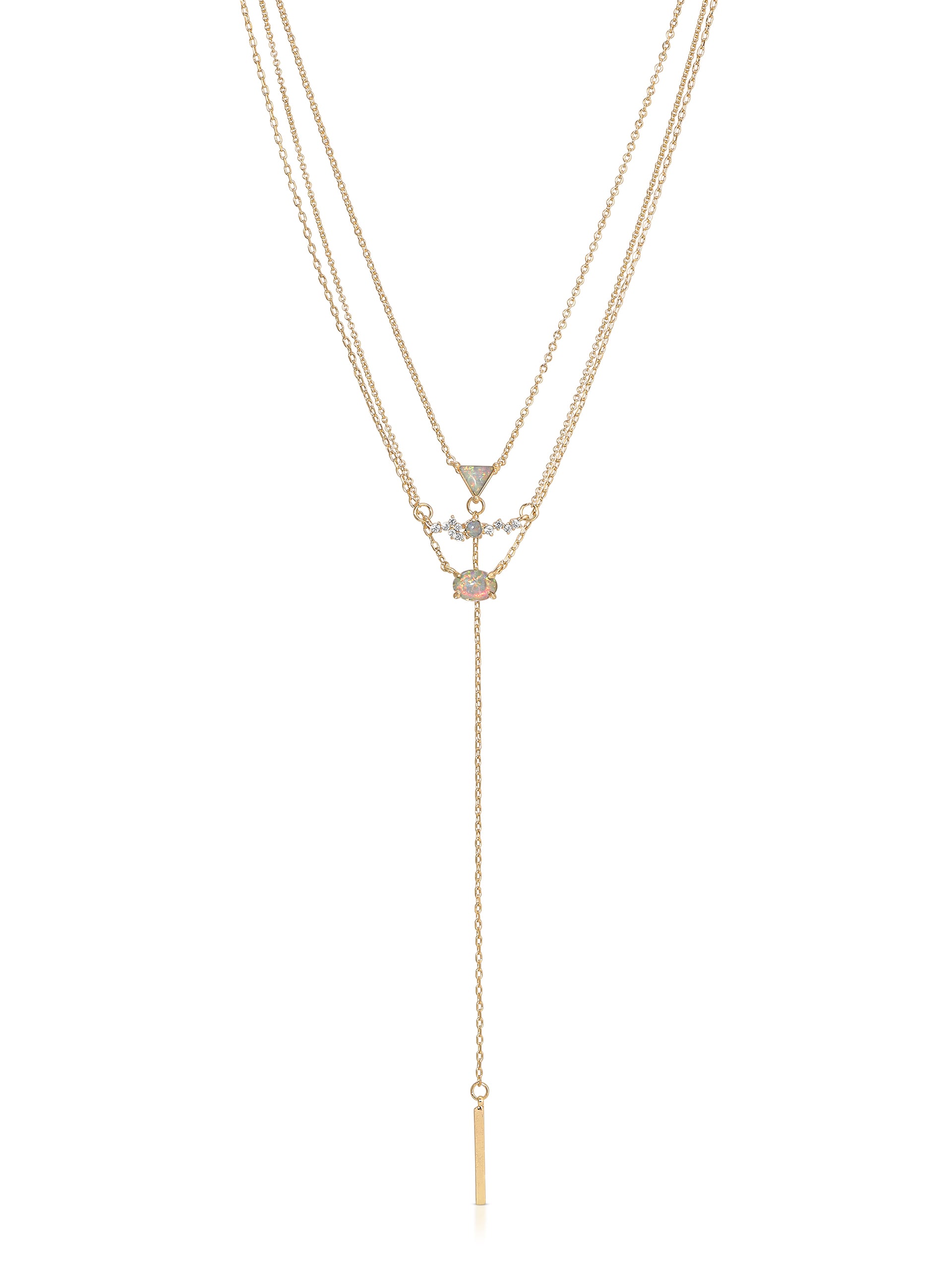 Layered Opal Lariat Necklace Set of 3 Opal with 18k Gold Plating
