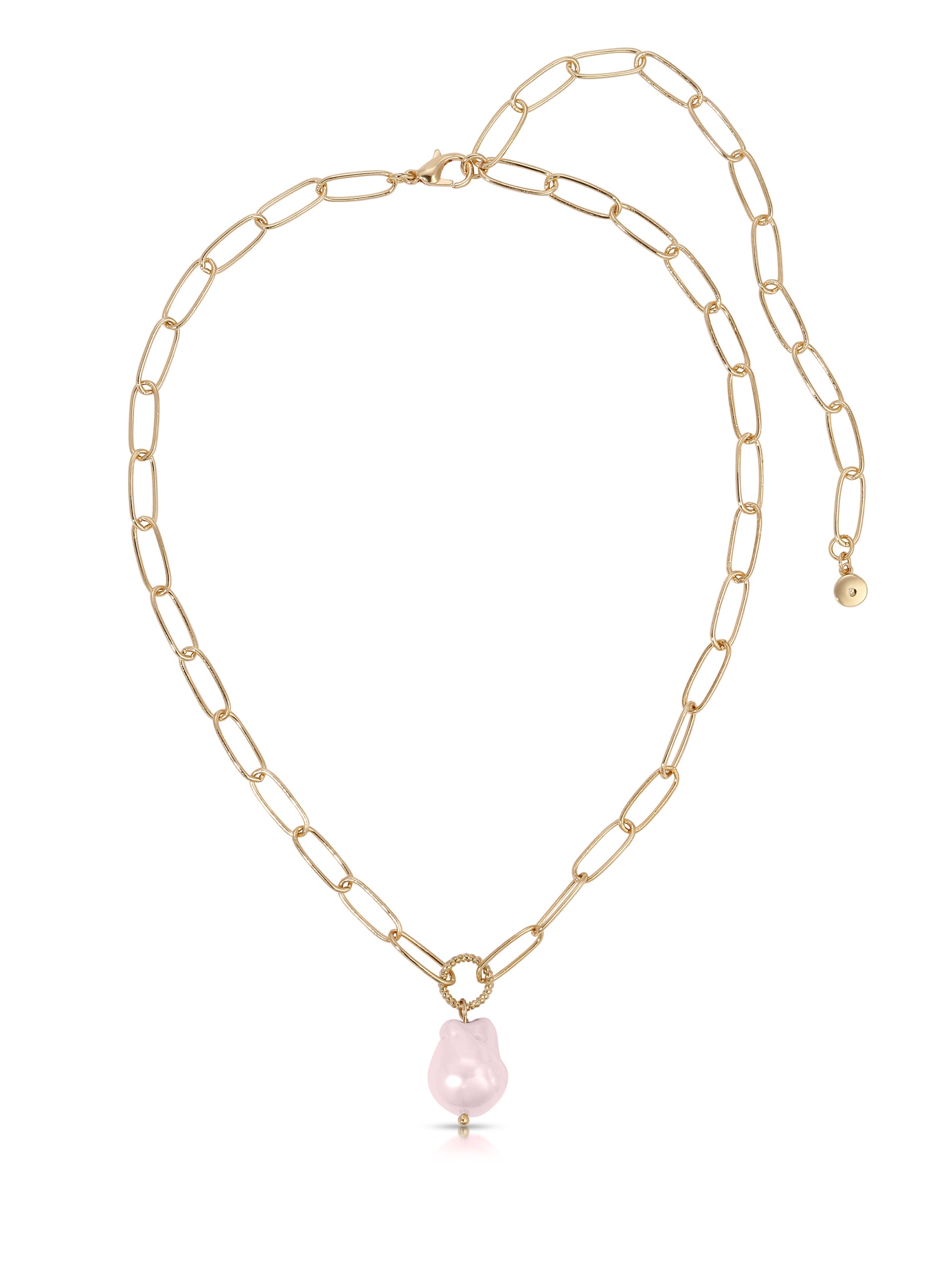 Single Pearl Chain Necklace Pink Pearl with 18k Gold Plating
